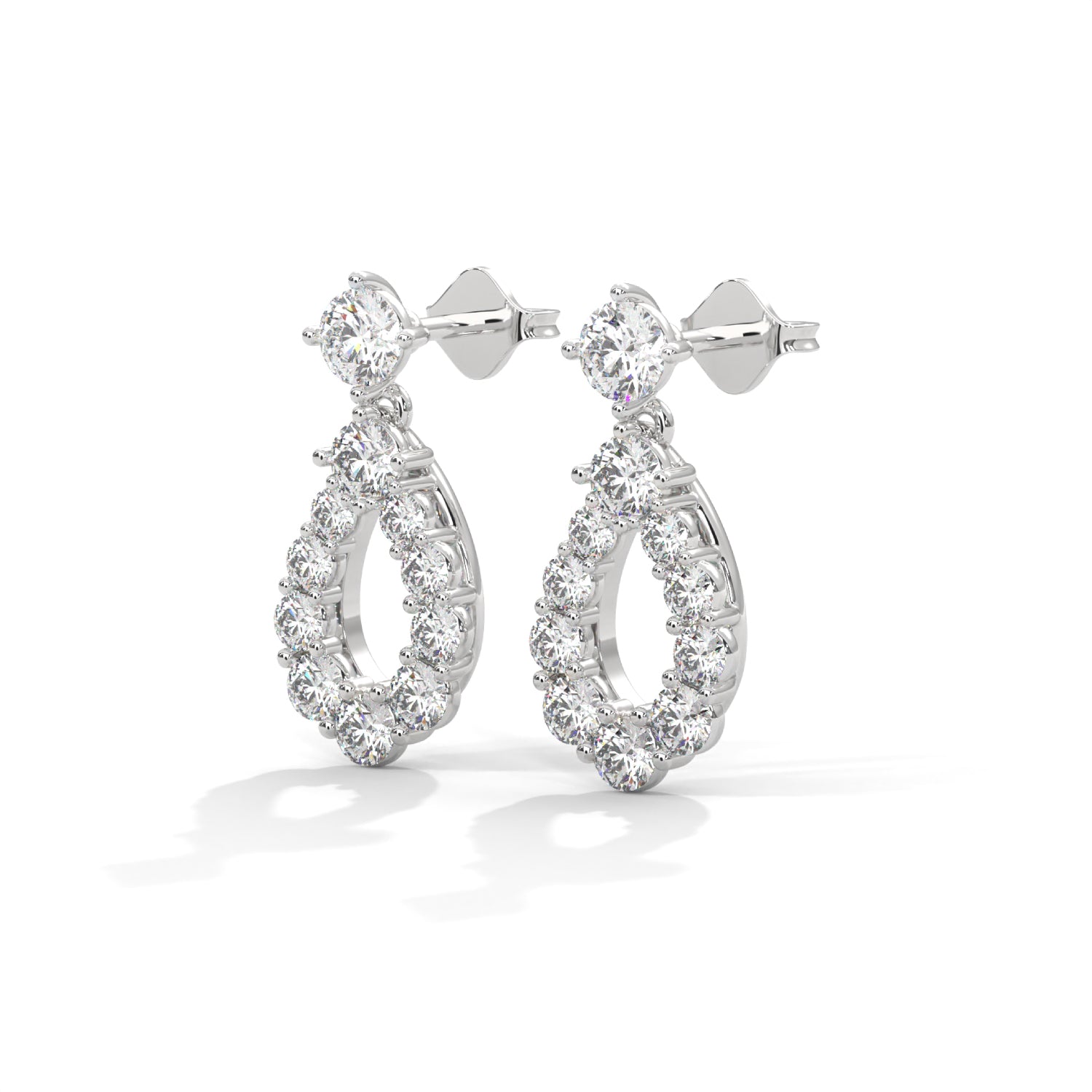 Round Brilliant Cut Lab-Grown Diamond Pear-Shaped Drop Earrings in White Gold