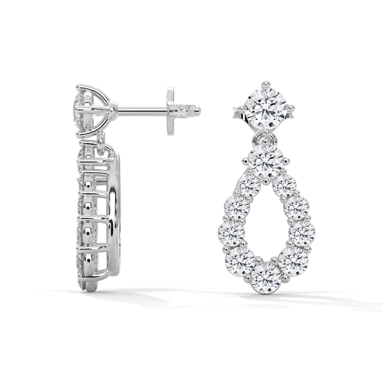 Round Brilliant Cut Lab-Grown Diamond Pear-Shaped Drop Earrings in White Gold