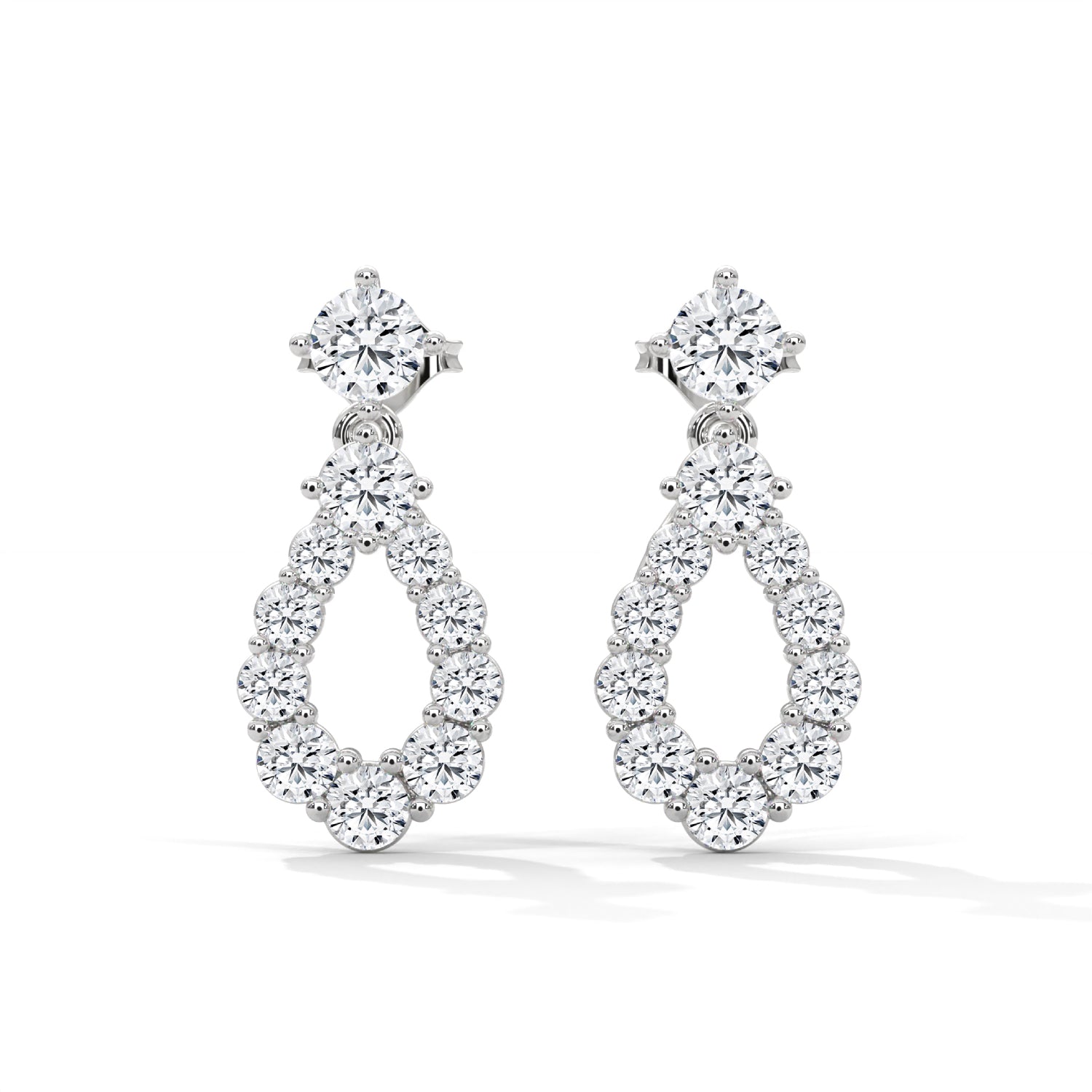 Round Brilliant Cut Lab-Grown Diamond Pear-Shaped Drop Earrings in White Gold