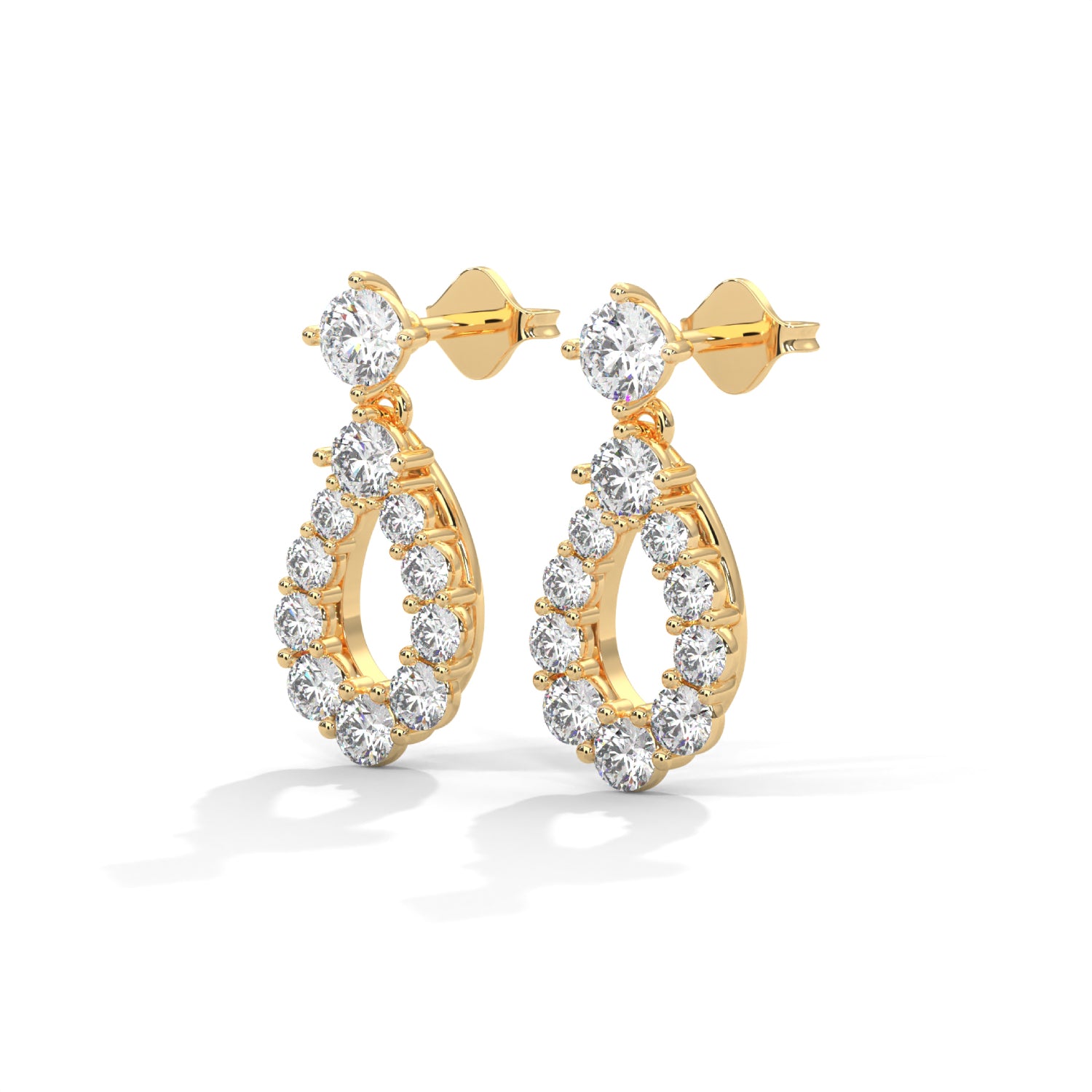 Round Brilliant Cut Lab-Grown Diamond Pear-Shaped Drop Earrings in Yellow Gold