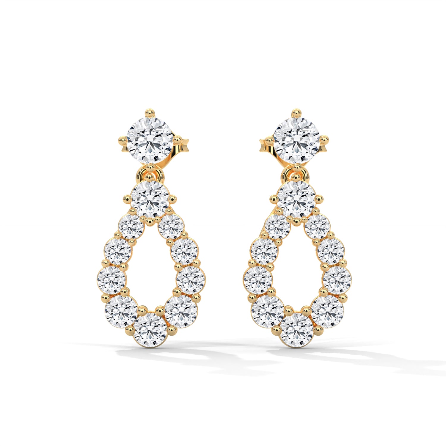 Round Brilliant Cut Lab-Grown Diamond Pear-Shaped Drop Earrings in Yellow Gold