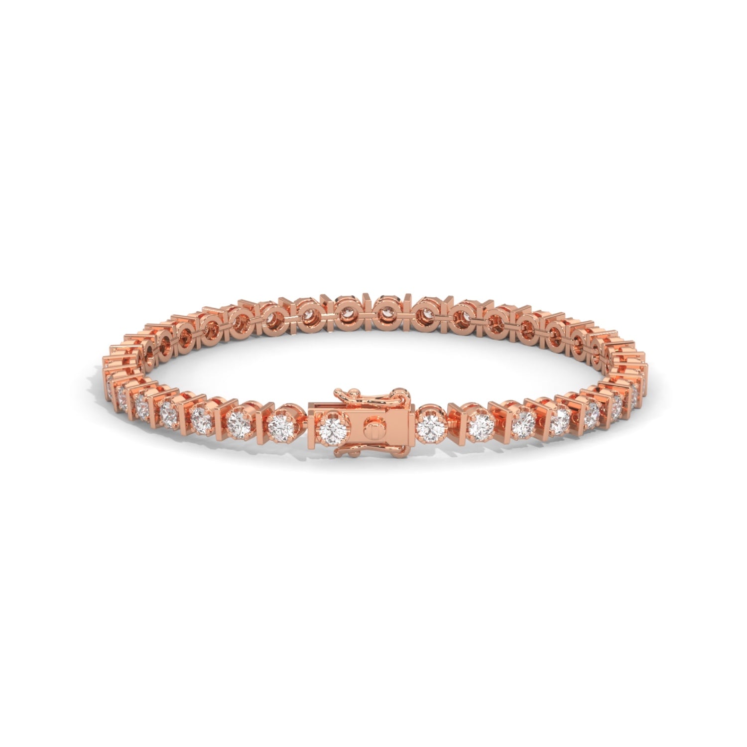 Round Brilliant Cut Lab-Grown Diamond Prong and Bar Tennis Bracelet in Rose Gold