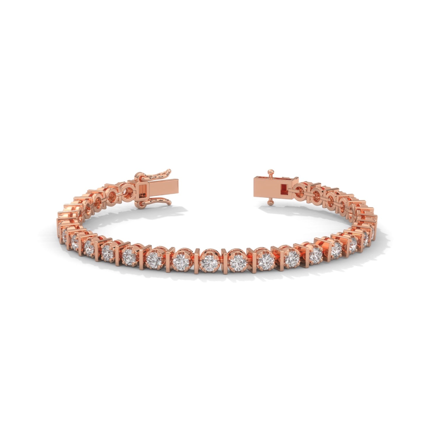 Round Brilliant Cut Lab-Grown Diamond Prong and Bar Tennis Bracelet in Rose Gold