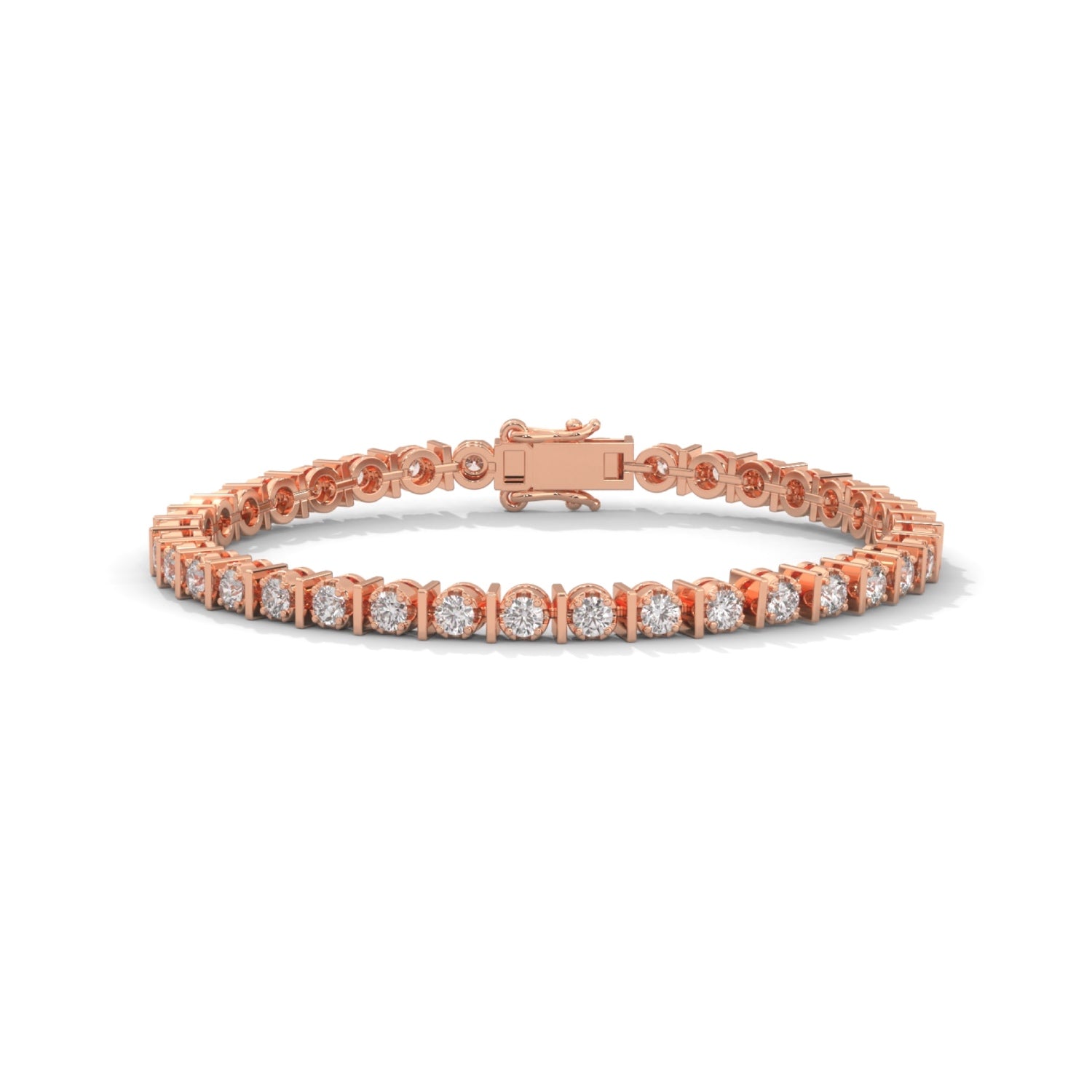 Round Brilliant Cut Lab-Grown Diamond Prong and Bar Tennis Bracelet in Rose Gold