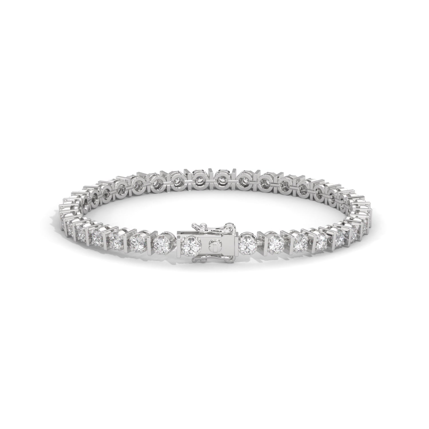 Round Brilliant Cut Lab-Grown Diamond Prong and Bar Tennis Bracelet in White Gold