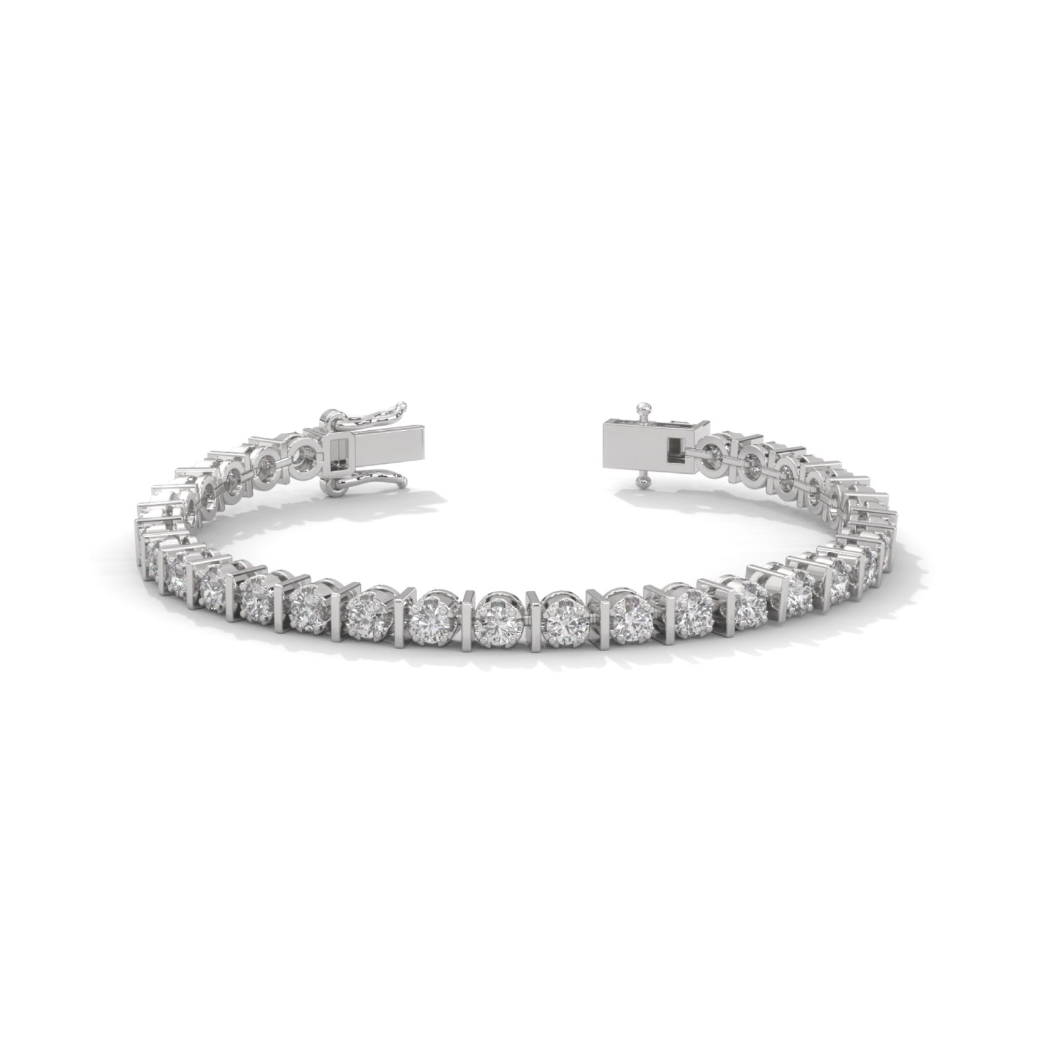 Round Brilliant Cut Lab-Grown Diamond Prong and Bar Tennis Bracelet in White Gold