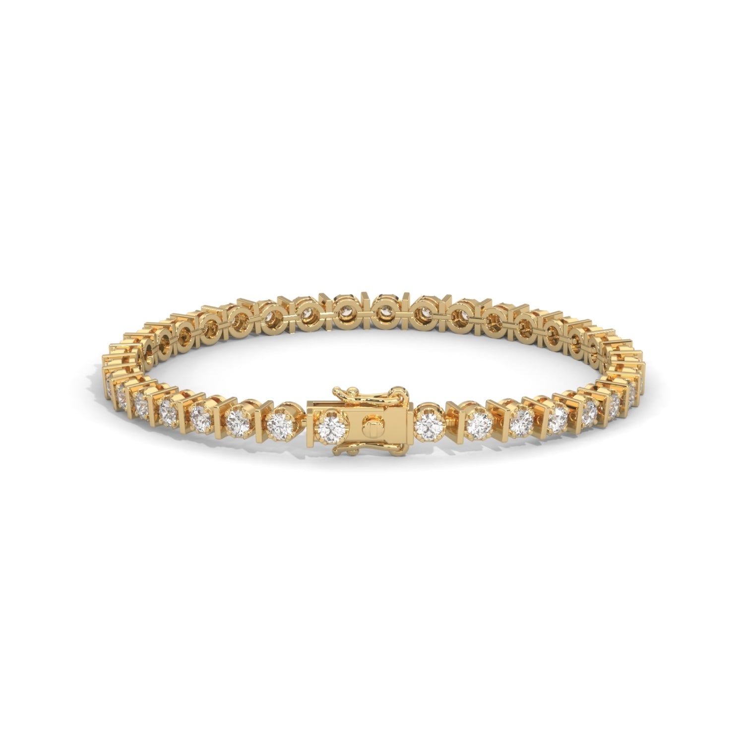 Round Brilliant Cut Lab-Grown Diamond Prong and Bar Tennis Bracelet in Yellow Gold