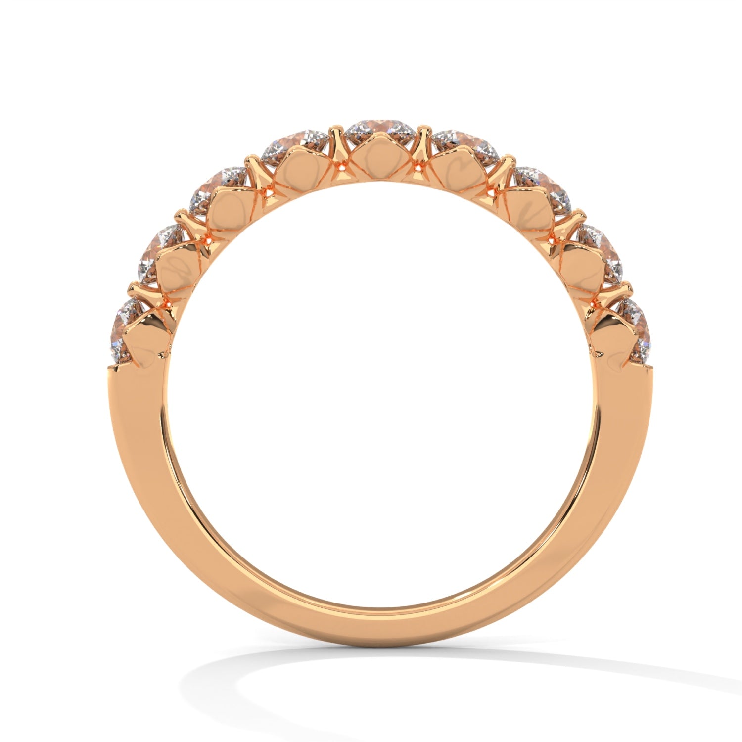 Round Brilliant Cut Lab-Grown Diamond Shared Prong Half-Eternity Ring in Rose Gold
