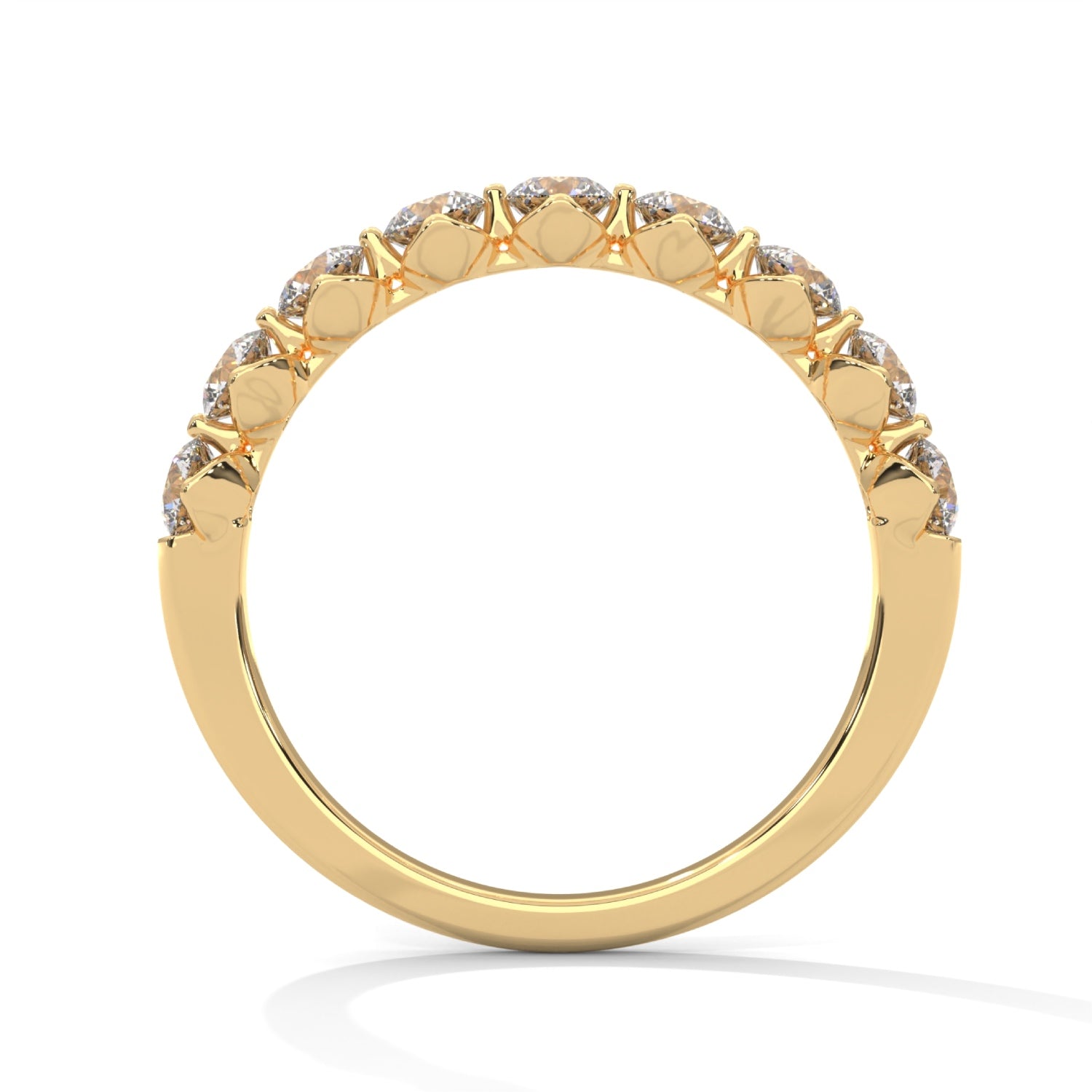 Round Brilliant Cut Lab-Grown Diamond Shared Prong Half-Eternity Ring in Yellow Gold
