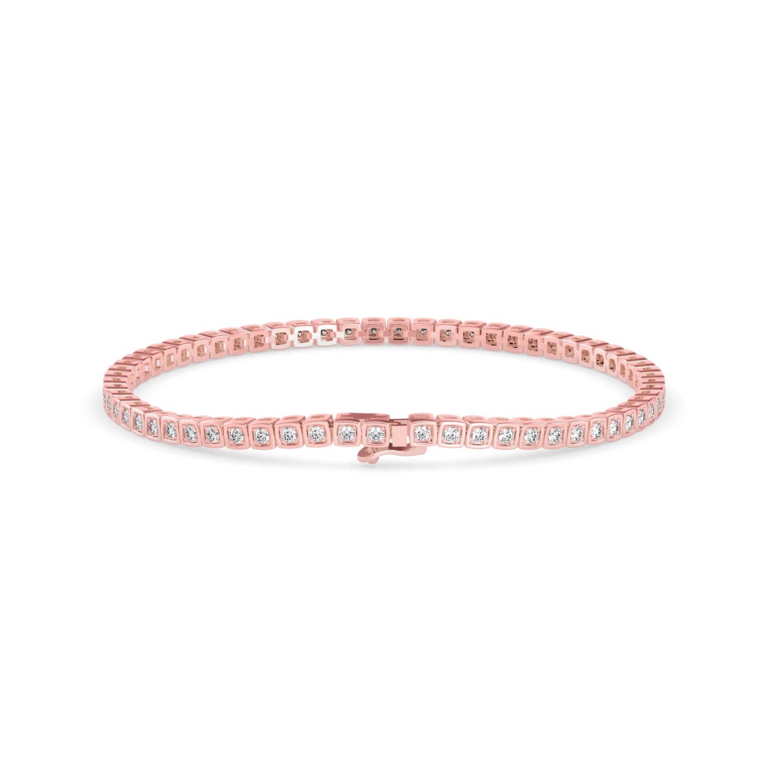 Round Brilliant Cut Lab-Grown Diamond Square Frame Tennis Bracelet in Rose Gold