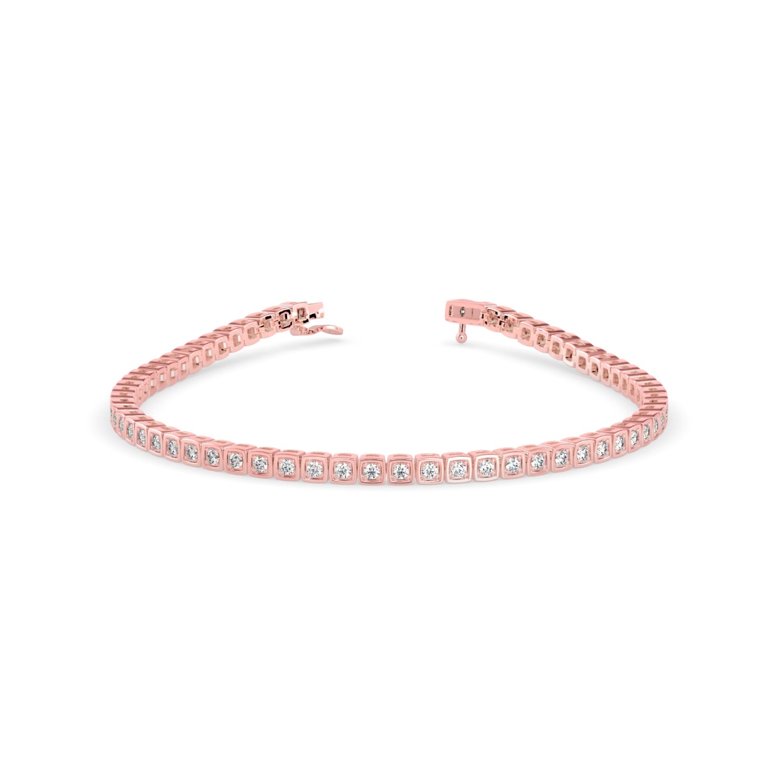 Round Brilliant Cut Lab-Grown Diamond Square Frame Tennis Bracelet in Rose Gold