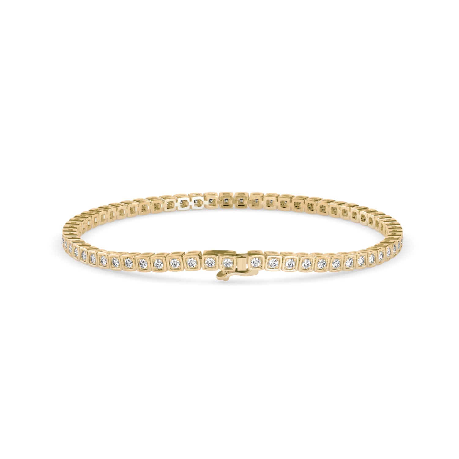 Round Brilliant Cut Lab-Grown Diamond Square Frame Tennis Bracelet in Yellow Gold