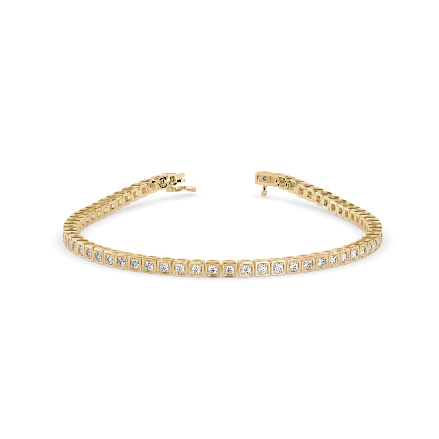 Round Brilliant Cut Lab-Grown Diamond Square Frame Tennis Bracelet in Yellow Gold