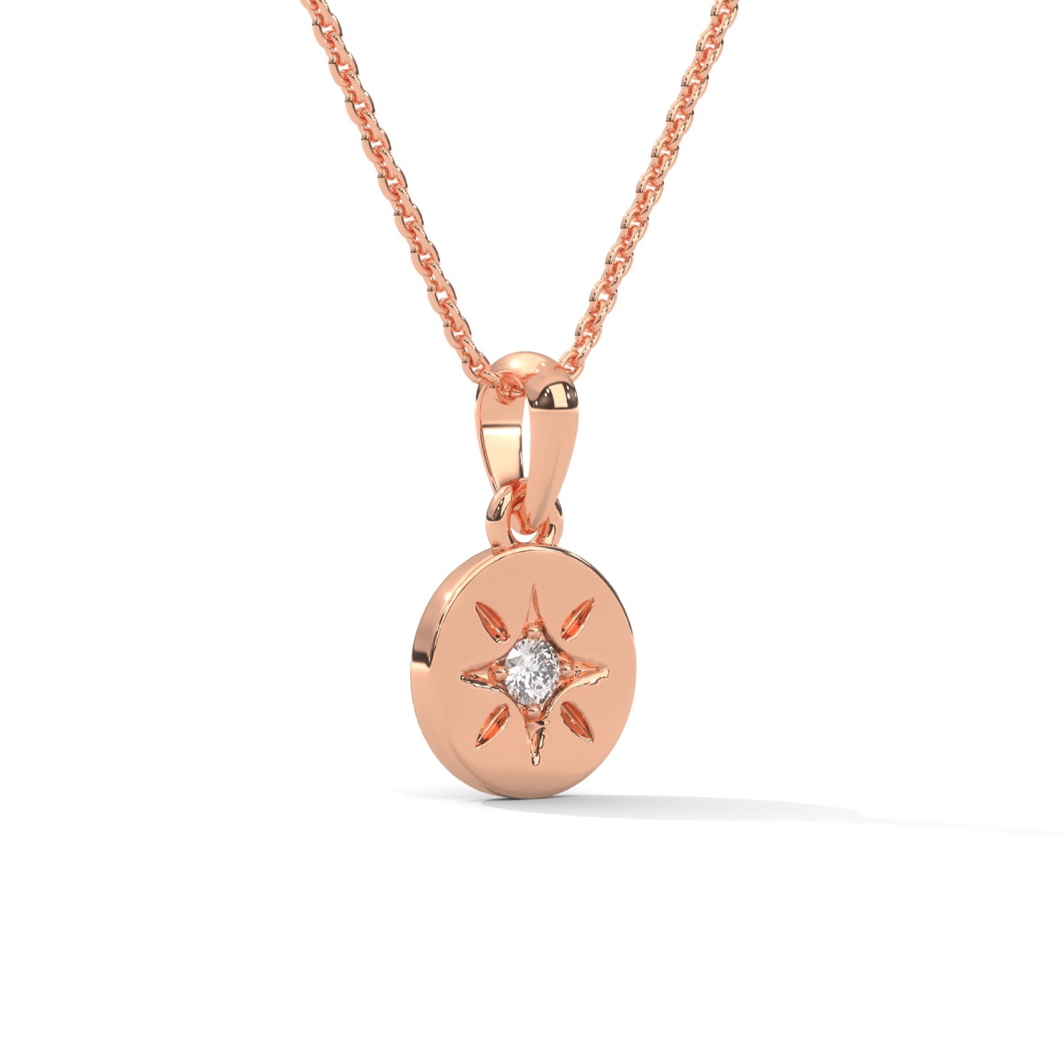 Round Brilliant Cut Lab-Grown Diamond Starburst Disc Pendant in Rose Gold