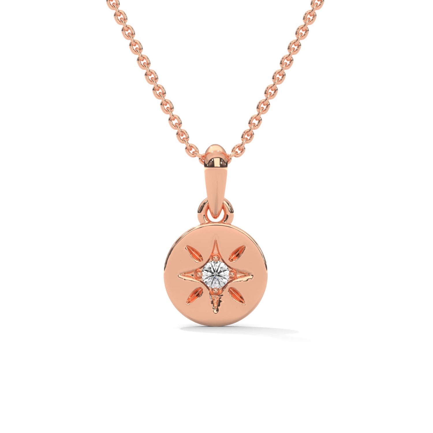 Round Brilliant Cut Lab-Grown Diamond Starburst Disc Pendant in Rose Gold