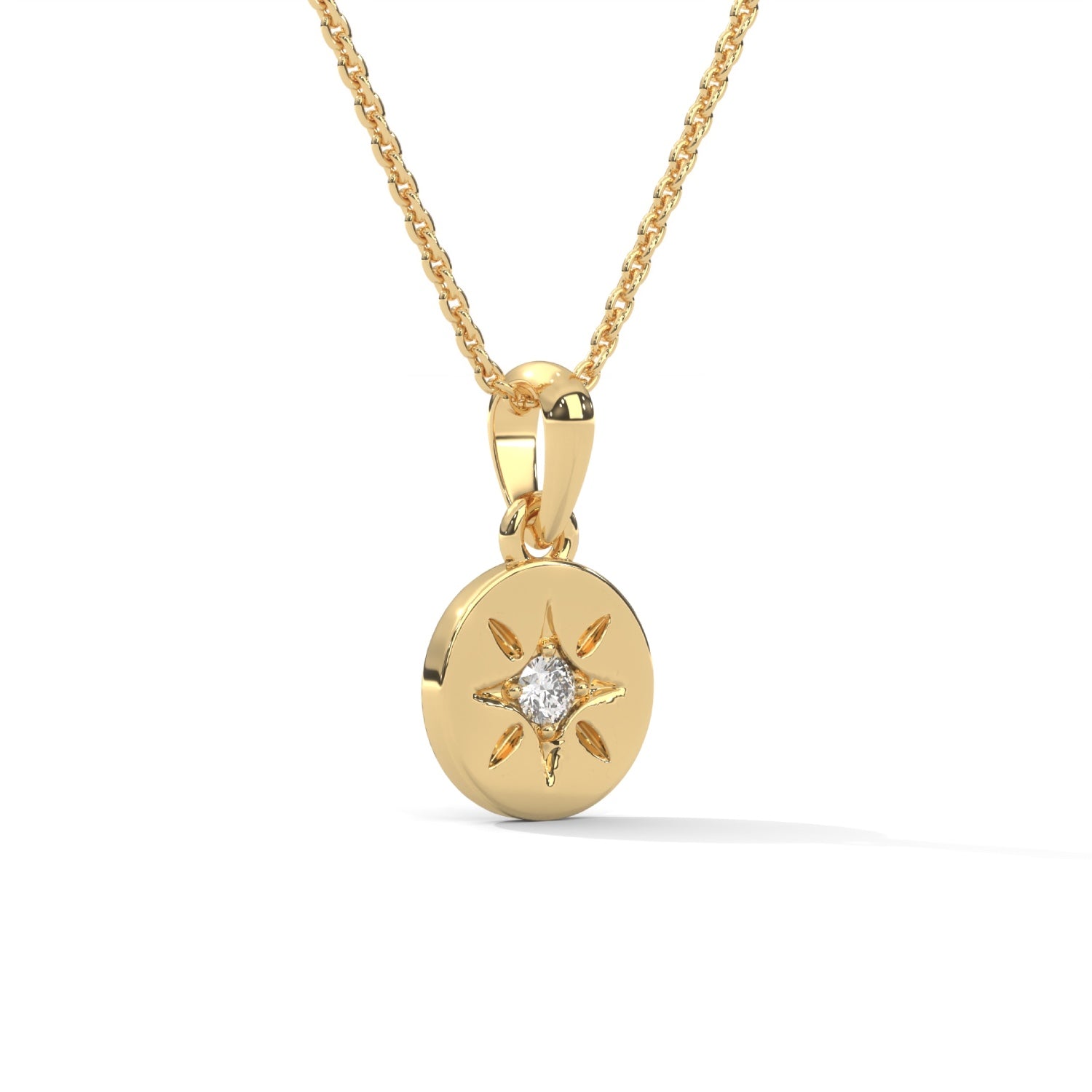 Round Brilliant Cut Lab-Grown Diamond Starburst Disc Pendant in Yellow Gold
