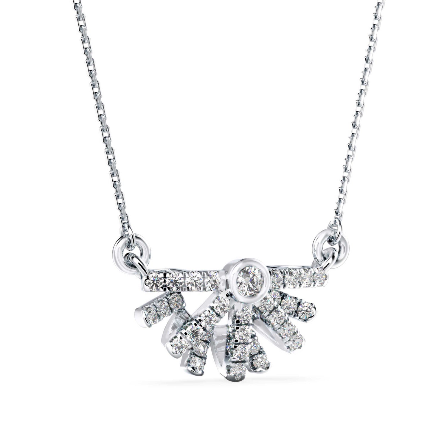Round Brilliant Cut Lab-Grown Diamond Sunburst Pendant in White Gold