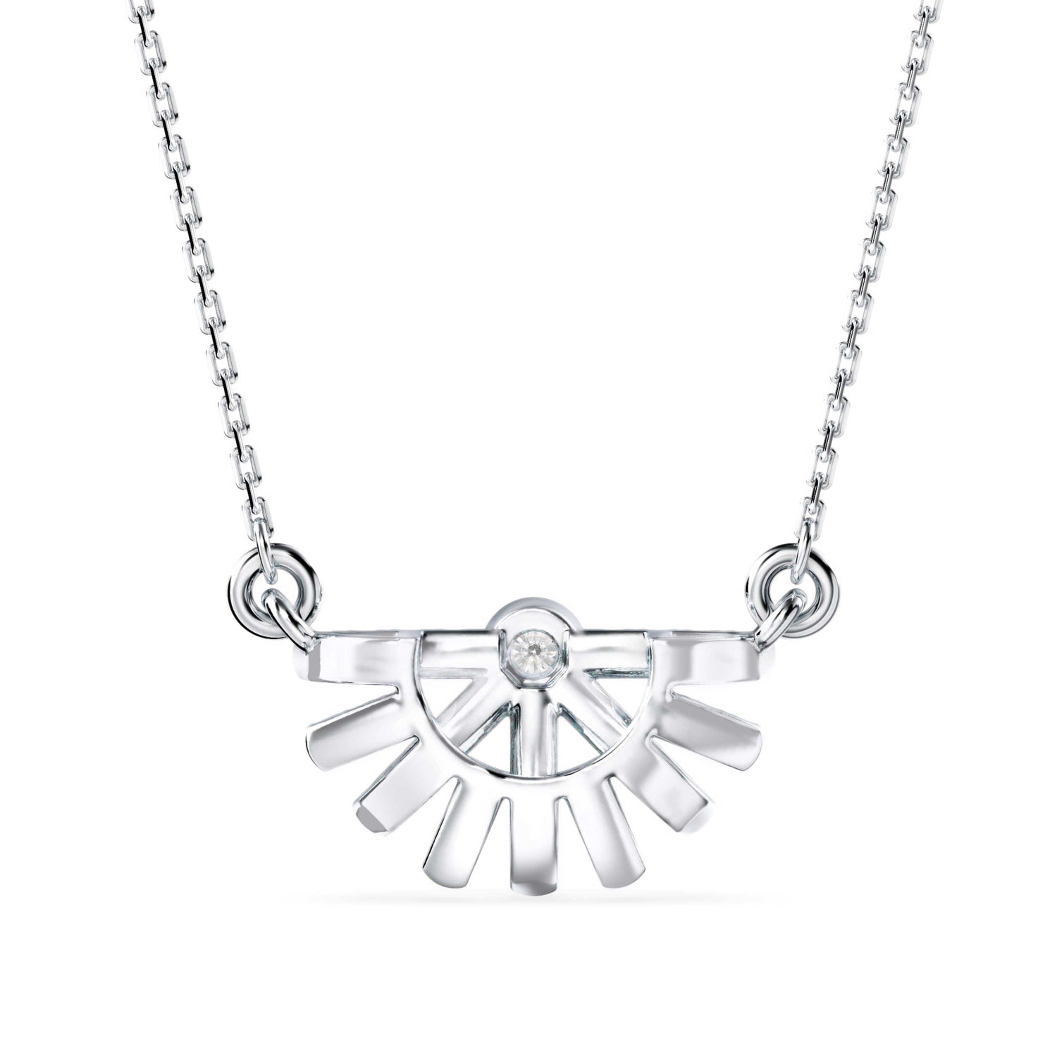 Round Brilliant Cut Lab-Grown Diamond Sunburst Pendant in White Gold