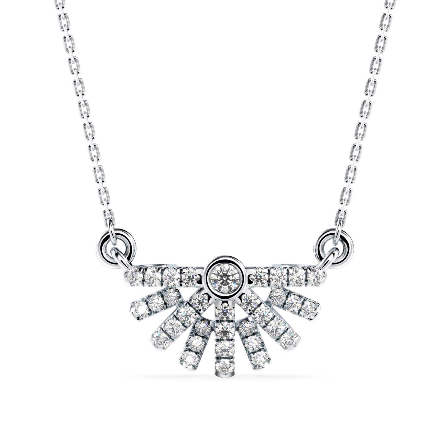 Round Brilliant Cut Lab-Grown Diamond Sunburst Pendant in White Gold