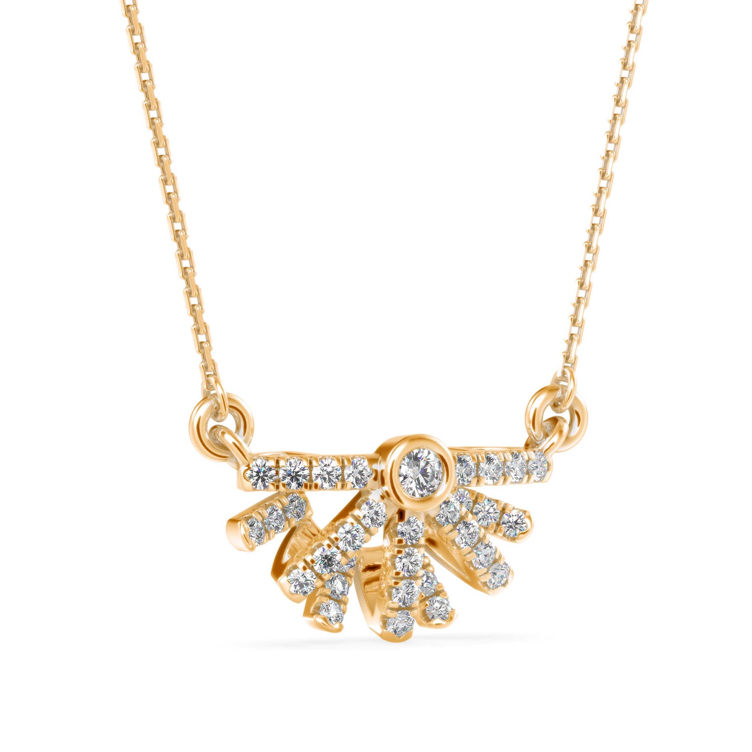 Round Brilliant Cut Lab-Grown Diamond Sunburst Pendant in Yellow Gold
