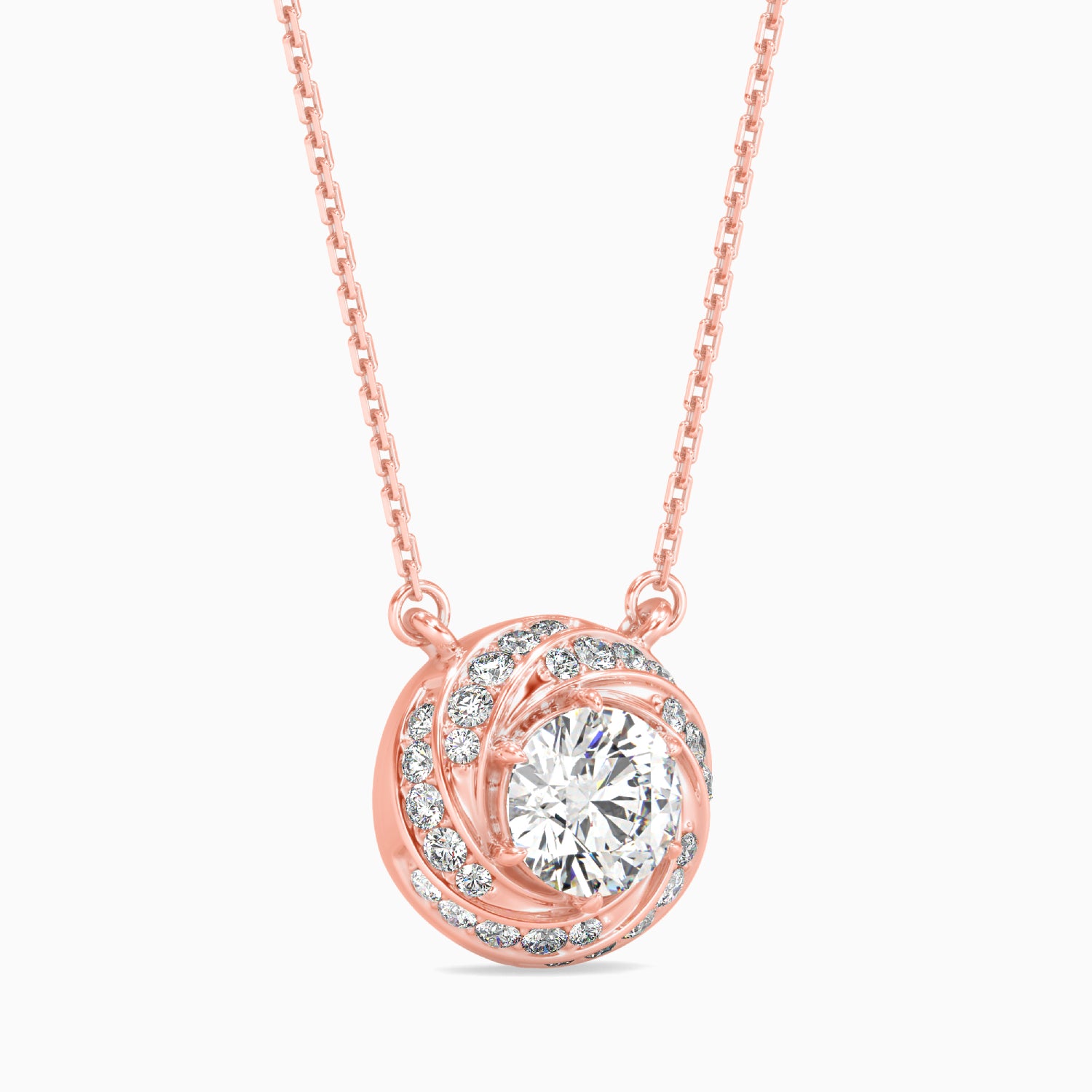 Round Brilliant Cut Lab-Grown Diamond Swirl Pendant in Rose Gold