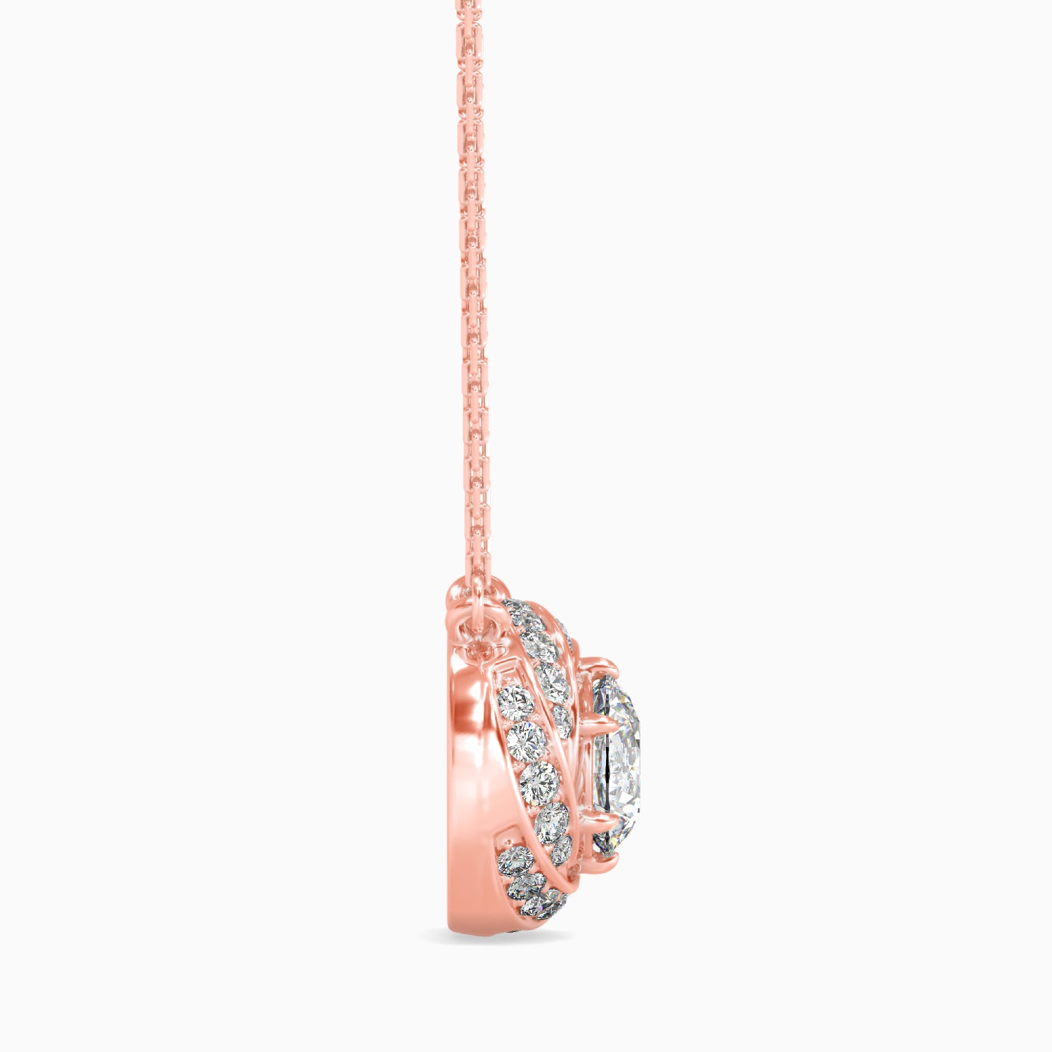 Round Brilliant Cut Lab-Grown Diamond Swirl Pendant in Rose Gold