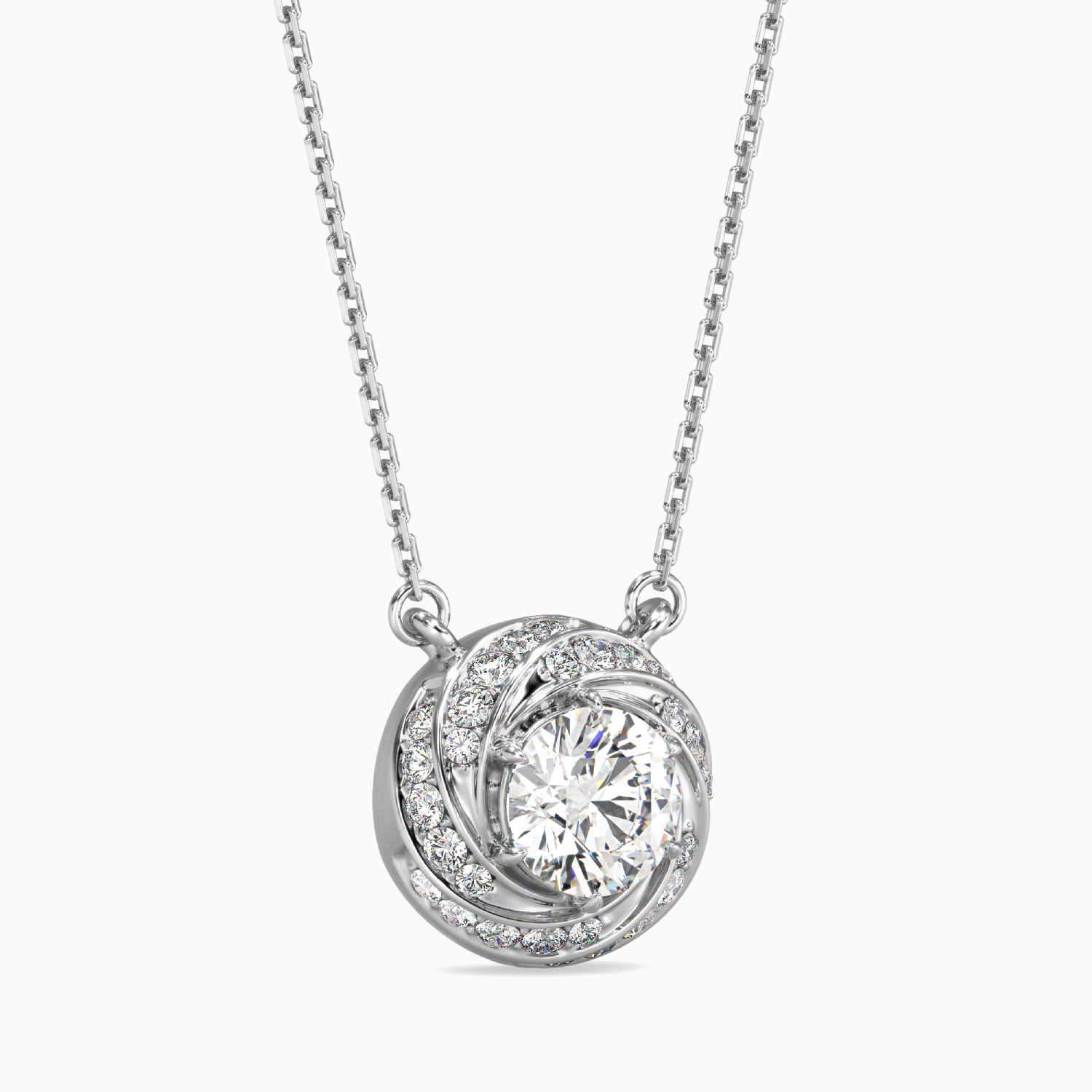 Round Brilliant Cut Lab-Grown Diamond Swirl Pendant in White Gold