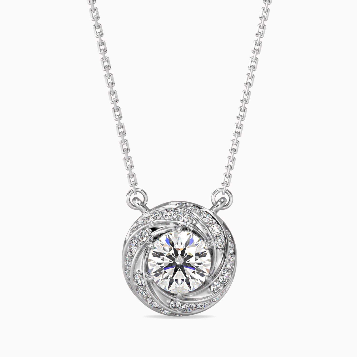 Round Brilliant Cut Lab-Grown Diamond Swirl Pendant in White Gold