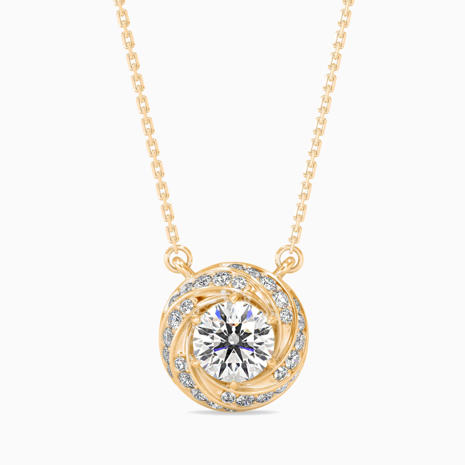 Round Brilliant Cut Lab-Grown Diamond Swirl Pendant in Yellow Gold