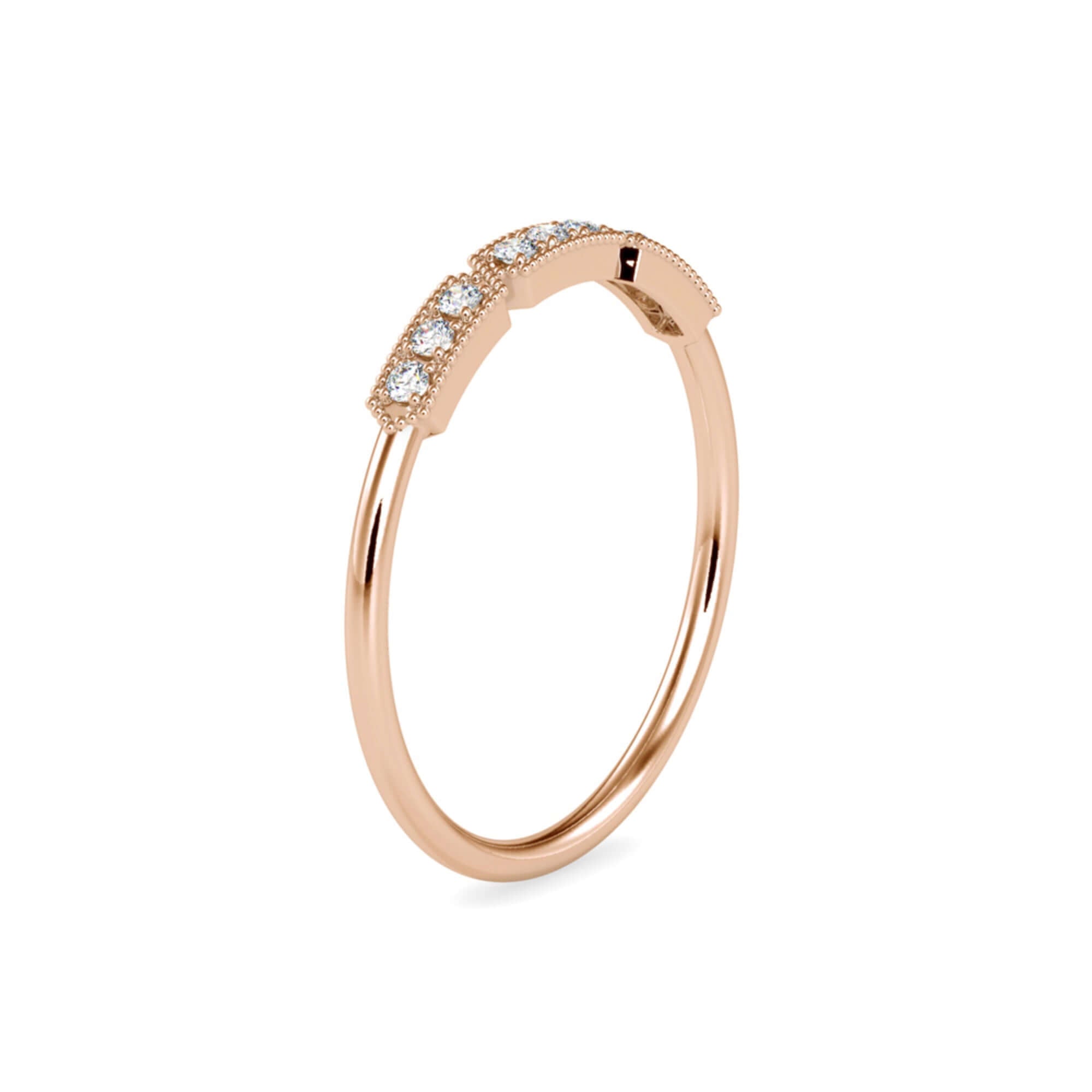Round Brilliant Cut Lab-Grown Diamond Triple Milgrain Stackable Ring in Rose Gold