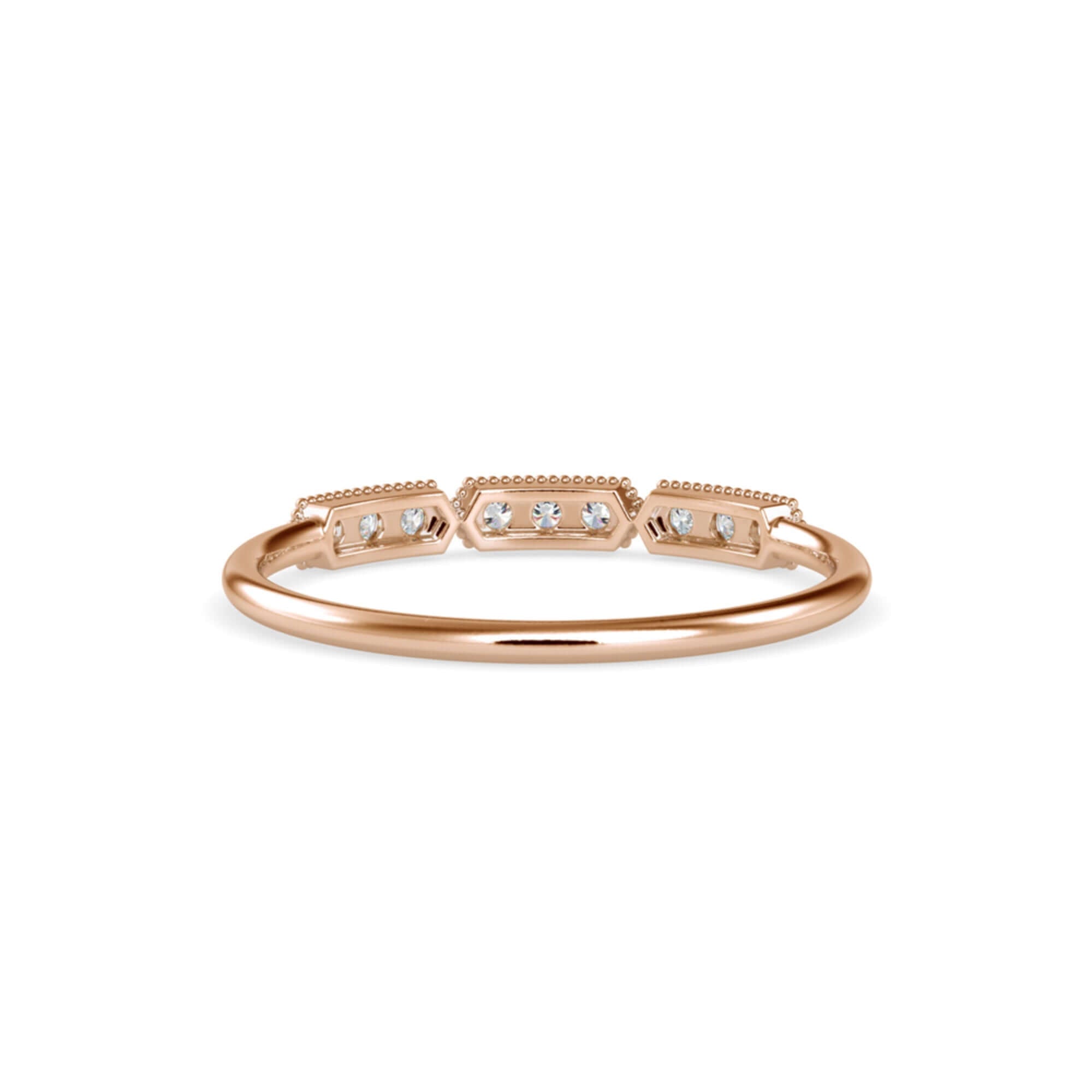 Round Brilliant Cut Lab-Grown Diamond Triple Milgrain Stackable Ring in Rose Gold