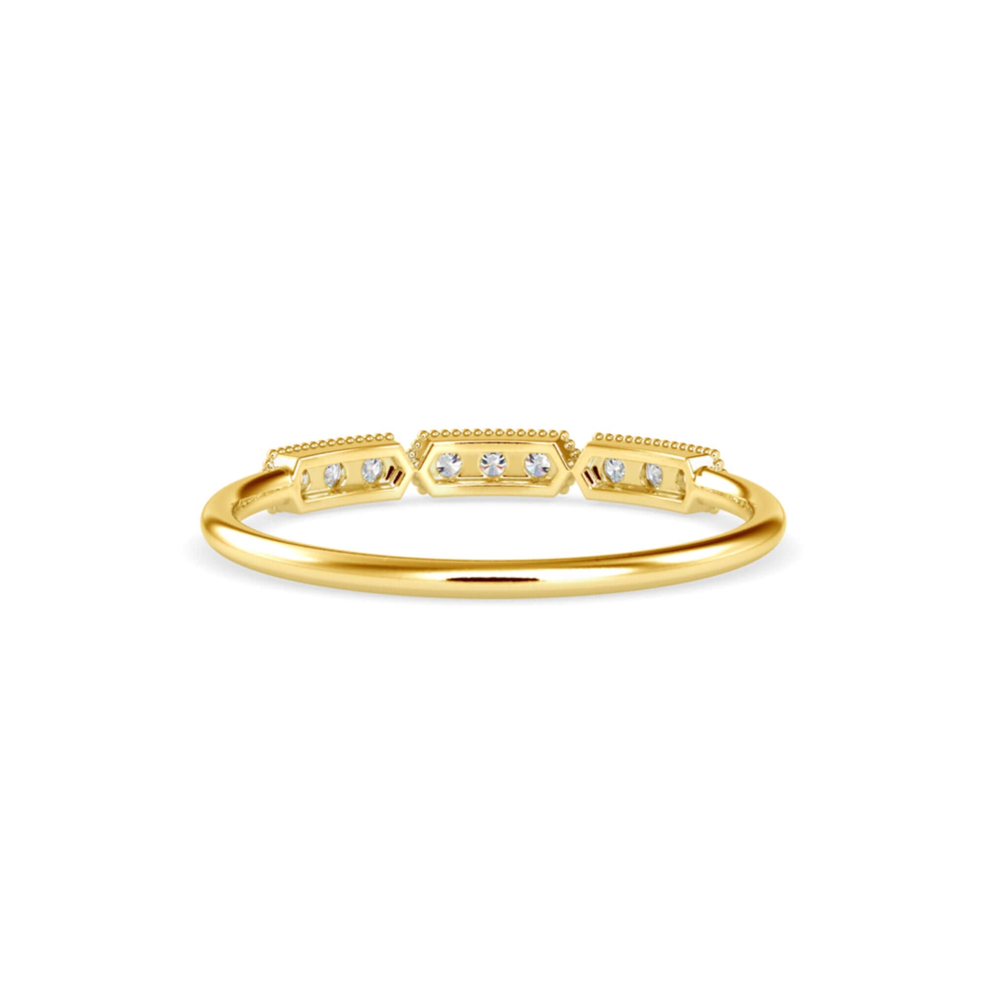 Round Brilliant Cut Lab-Grown Diamond Triple Milgrain Stackable Ring in Yellow Gold