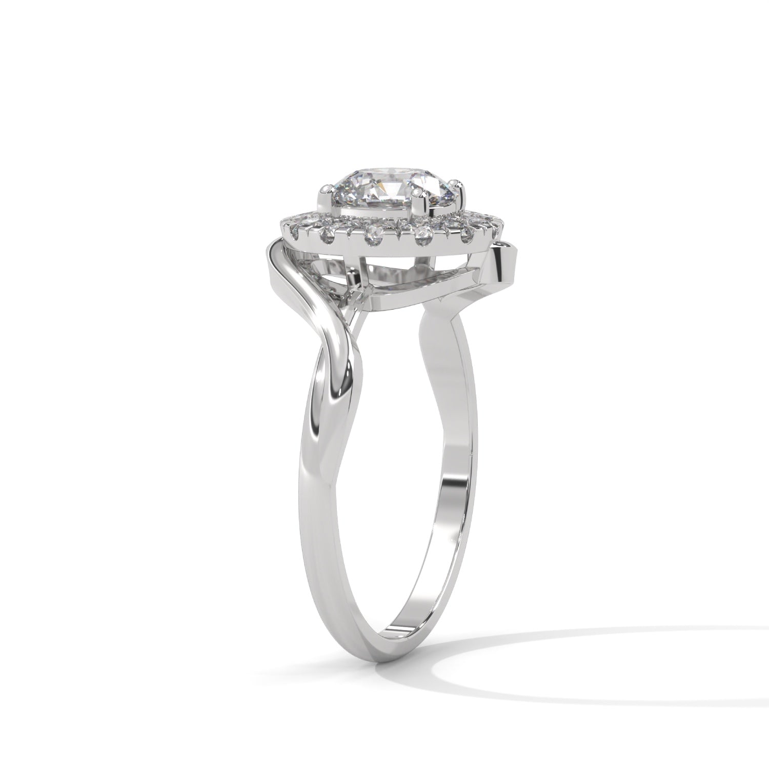 Round Brilliant Cut Lab-Grown Diamond Twisted Halo Engagement Ring in White Gold
