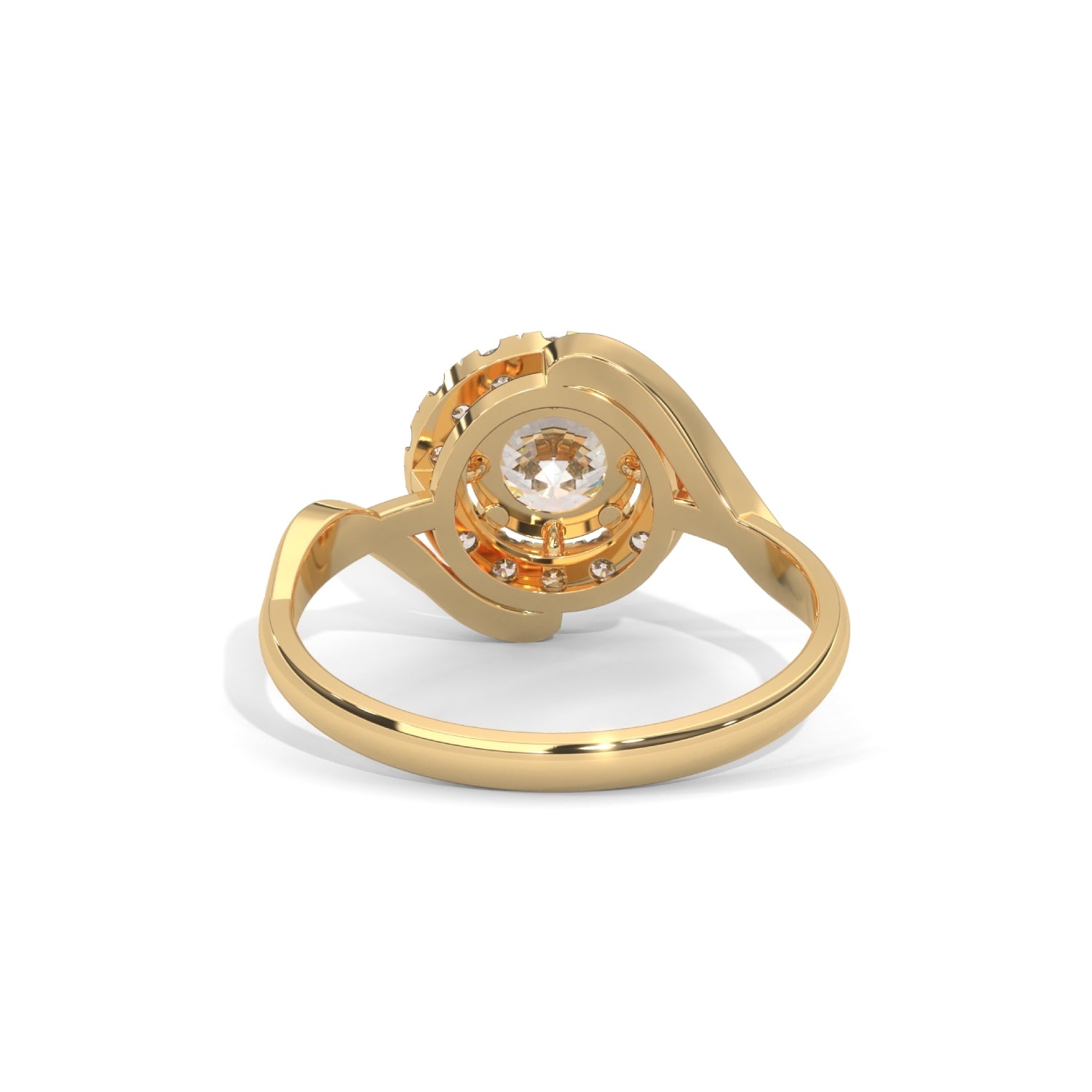 Round Brilliant Cut Lab-Grown Diamond Twisted Halo Engagement Ring in Yellow Gold