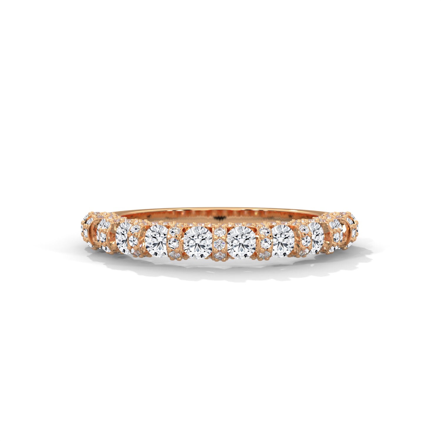 Round Brilliant Cut Lab-Grown Diamond U-Prong Pavé Half-Eternity Ring in Rose Gold