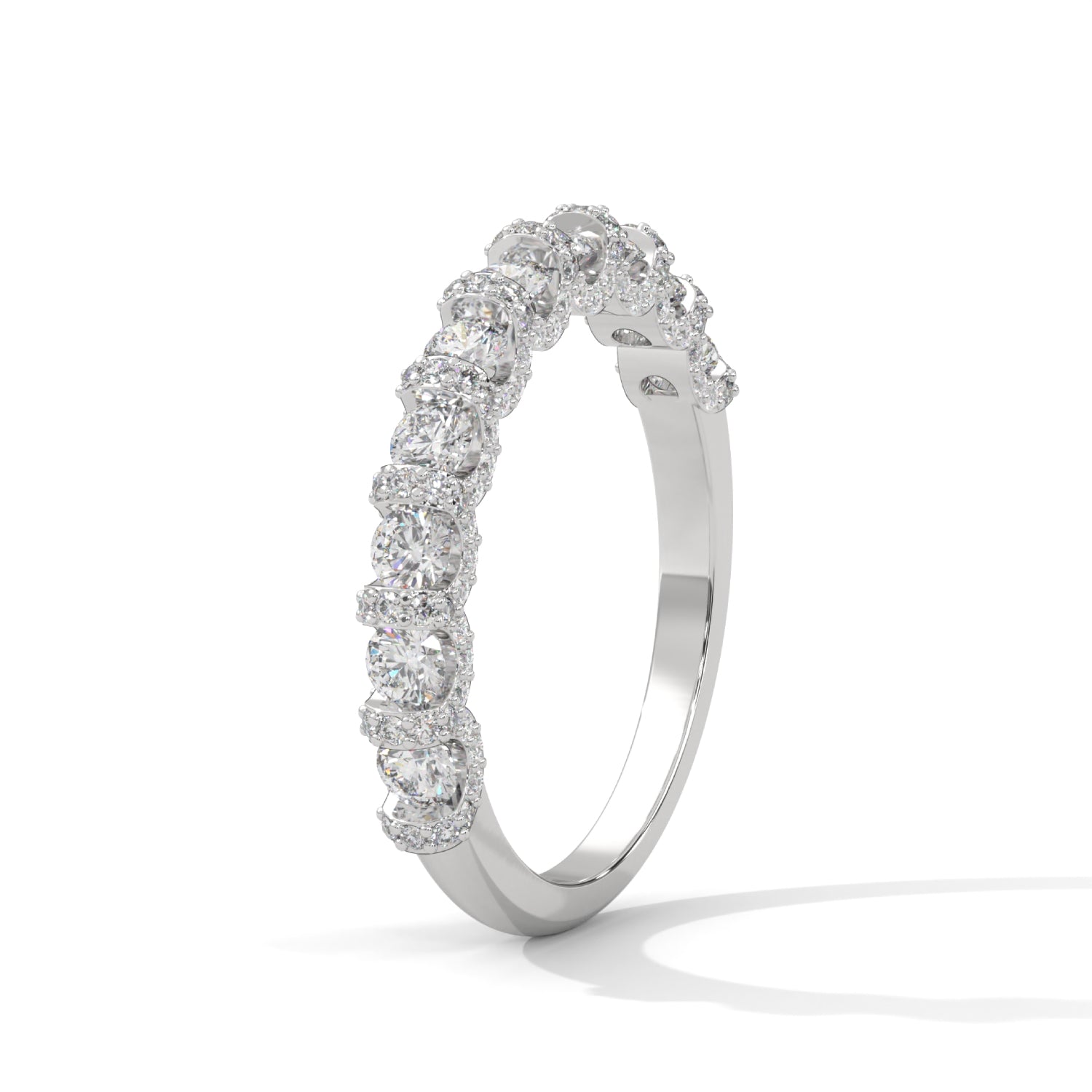 Round Brilliant Cut Lab-Grown Diamond U-Prong Pavé Half-Eternity Ring in White Gold