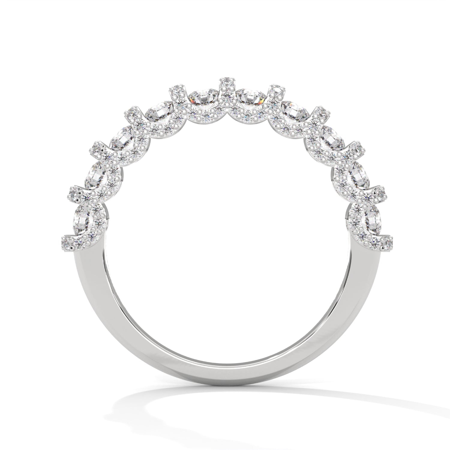 Round Brilliant Cut Lab-Grown Diamond U-Prong Pavé Half-Eternity Ring in White Gold