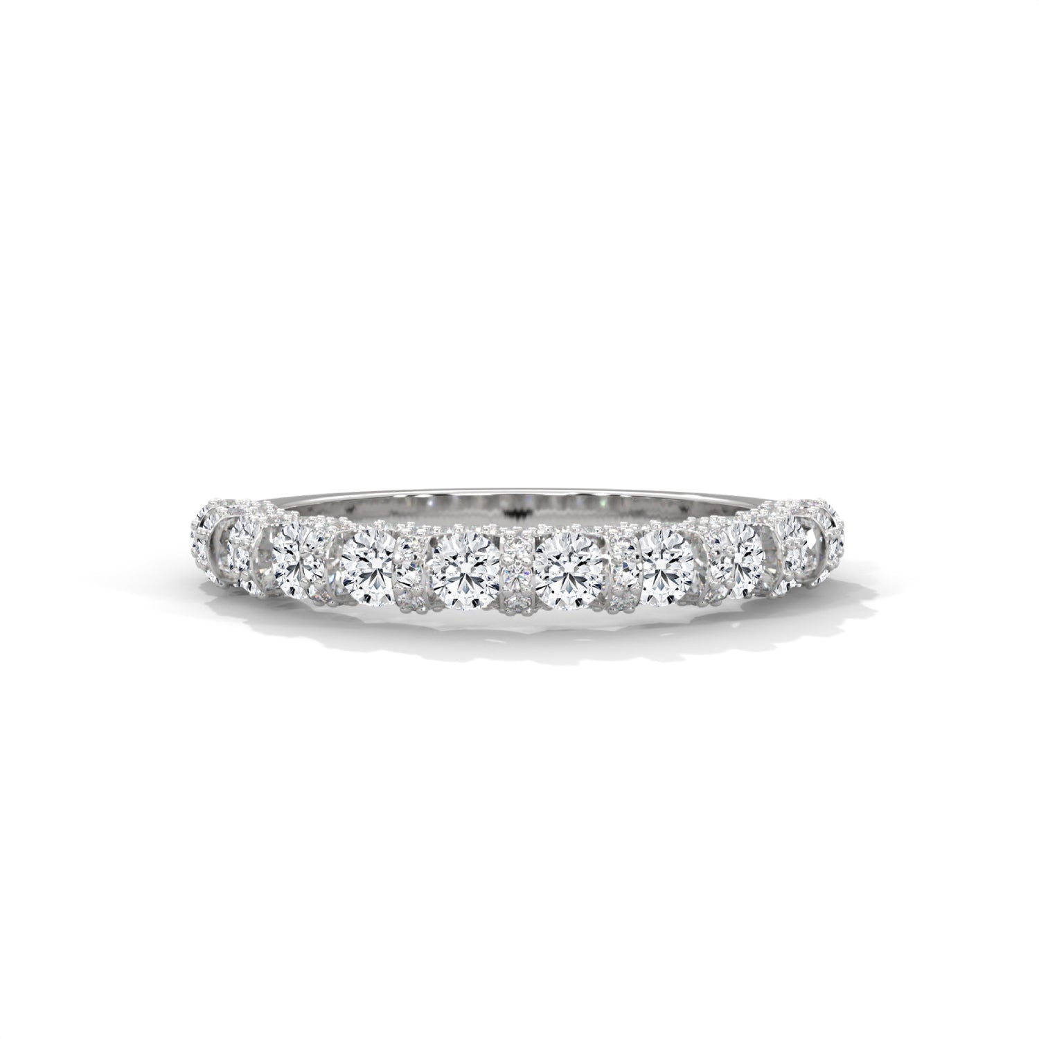 Round Brilliant Cut Lab-Grown Diamond U-Prong Pavé Half-Eternity Ring in White Gold