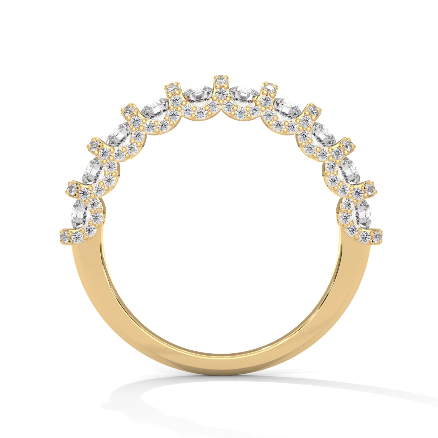 Round Brilliant Cut Lab-Grown Diamond U-Prong Pavé Half-Eternity Ring in Yellow Gold