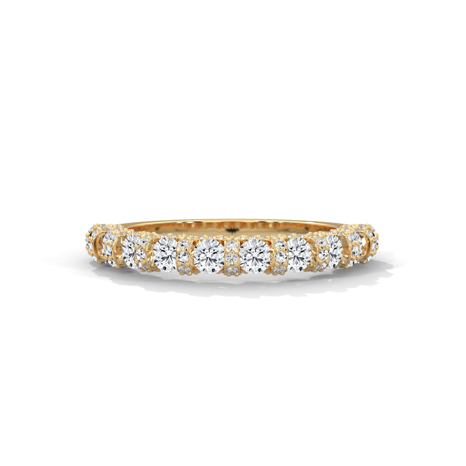 Round Brilliant Cut Lab-Grown Diamond U-Prong Pavé Half-Eternity Ring in Yellow Gold