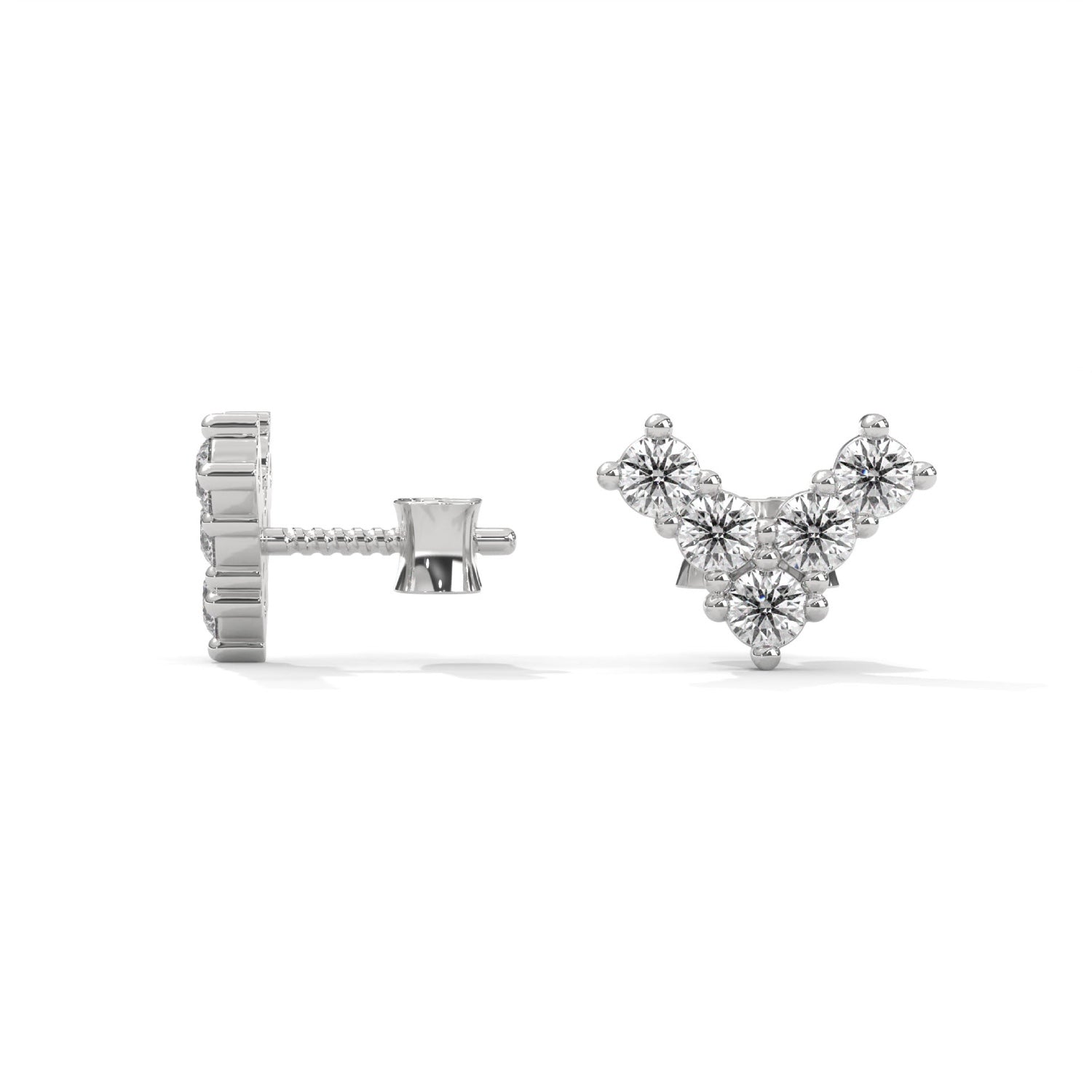 Round Brilliant Cut Lab-Grown Diamond V-Shape Stud Earrings in White Gold