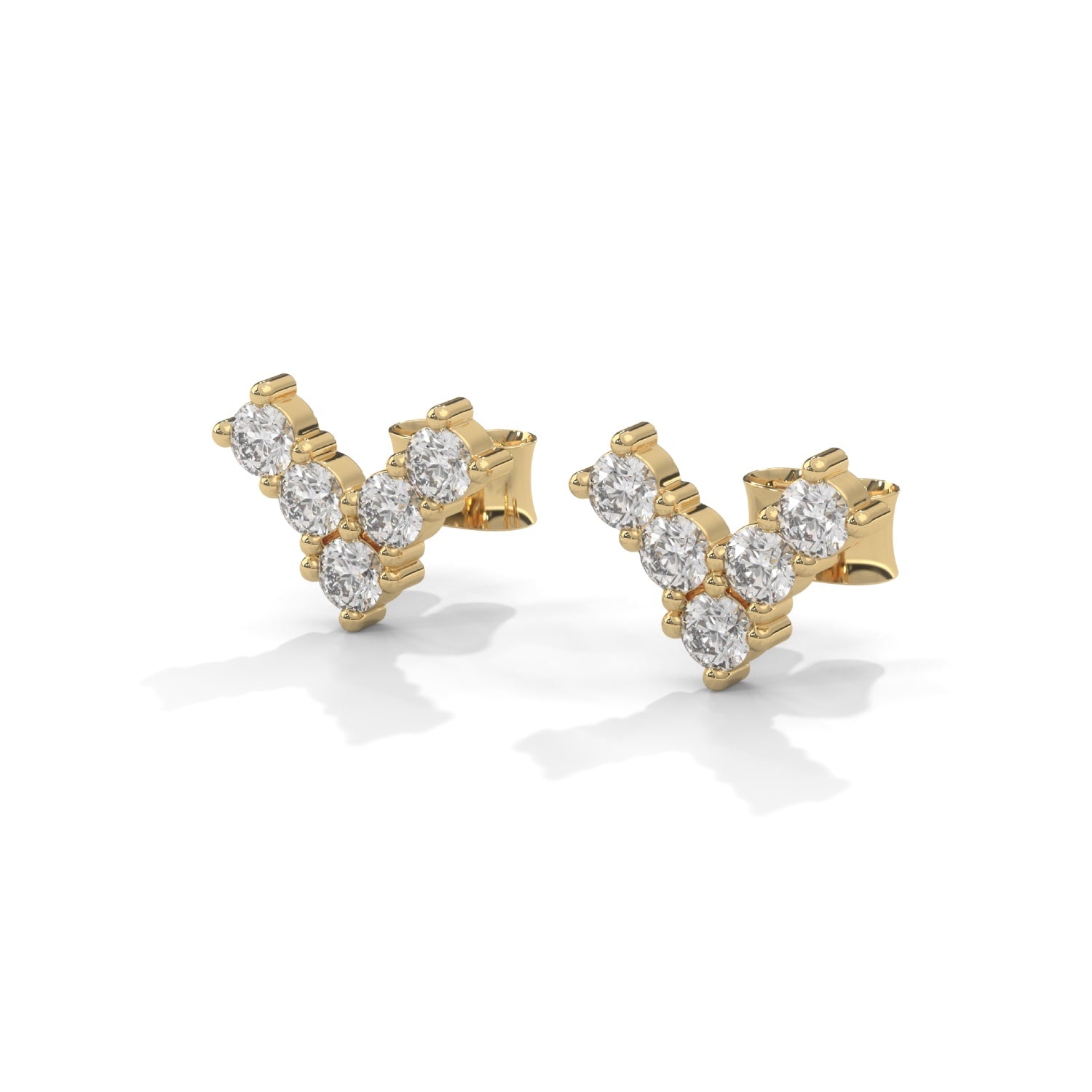 Round Brilliant Cut Lab-Grown Diamond V-Shape Stud Earrings in Yellow Gold