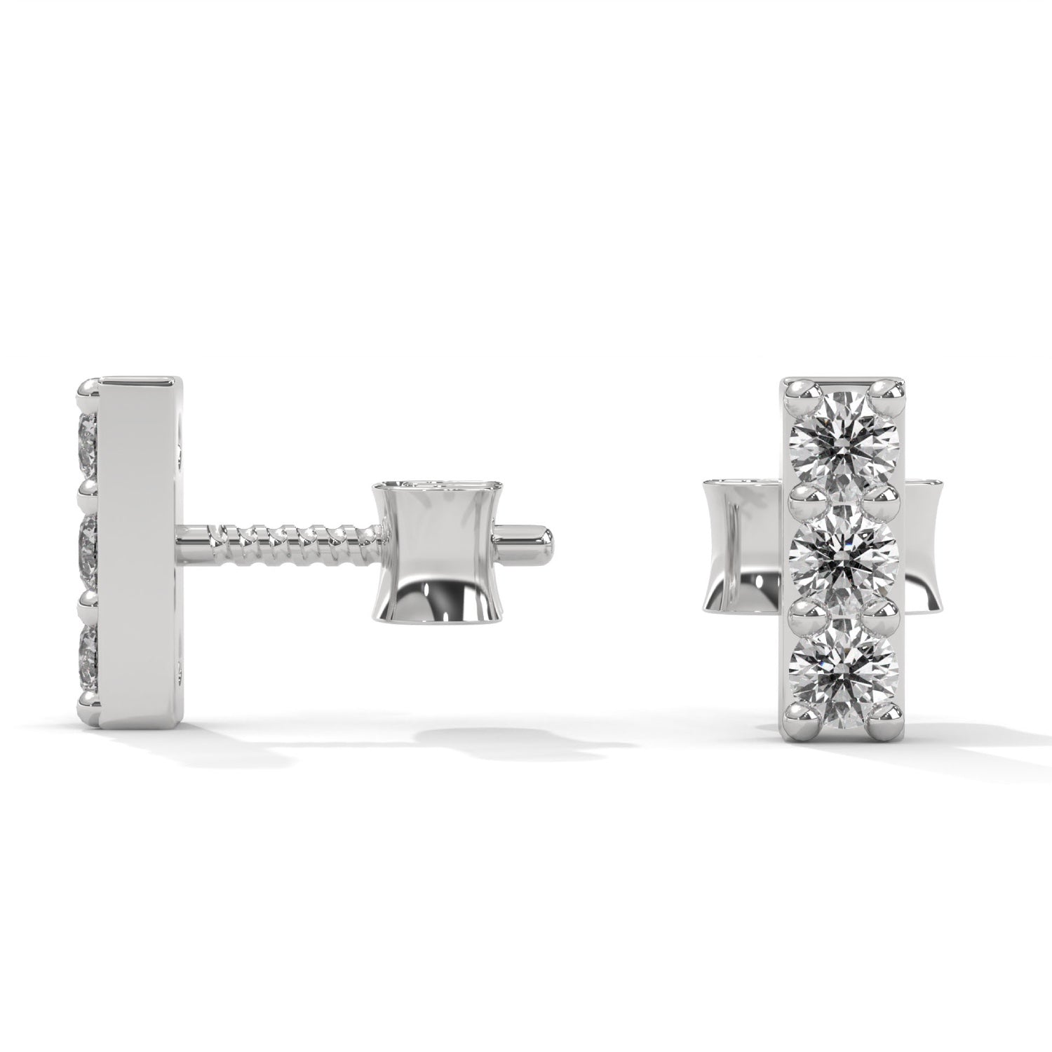 Round Brilliant Cut Lab-Grown Diamond Vertical Bar Stud Earrings in White Gold