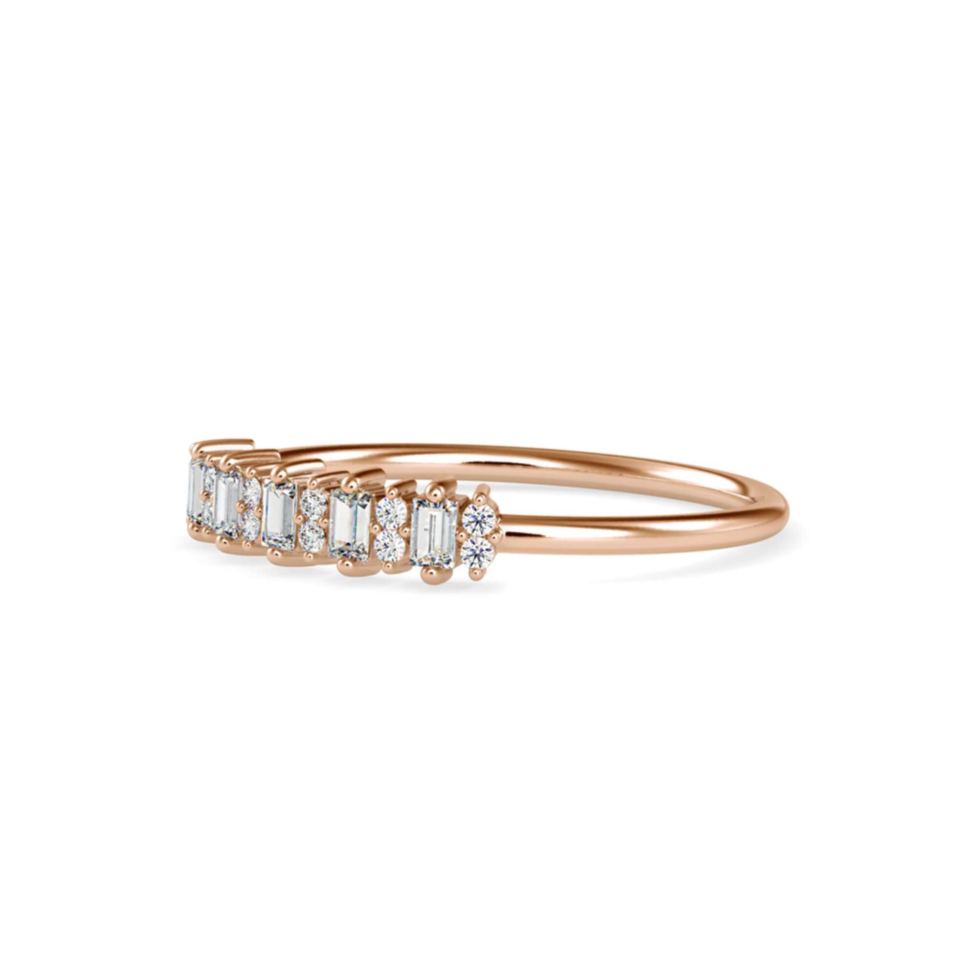 Round Brilliant and Baguette Cut Lab-Grown Diamond Stackable Ring in Rose Gold