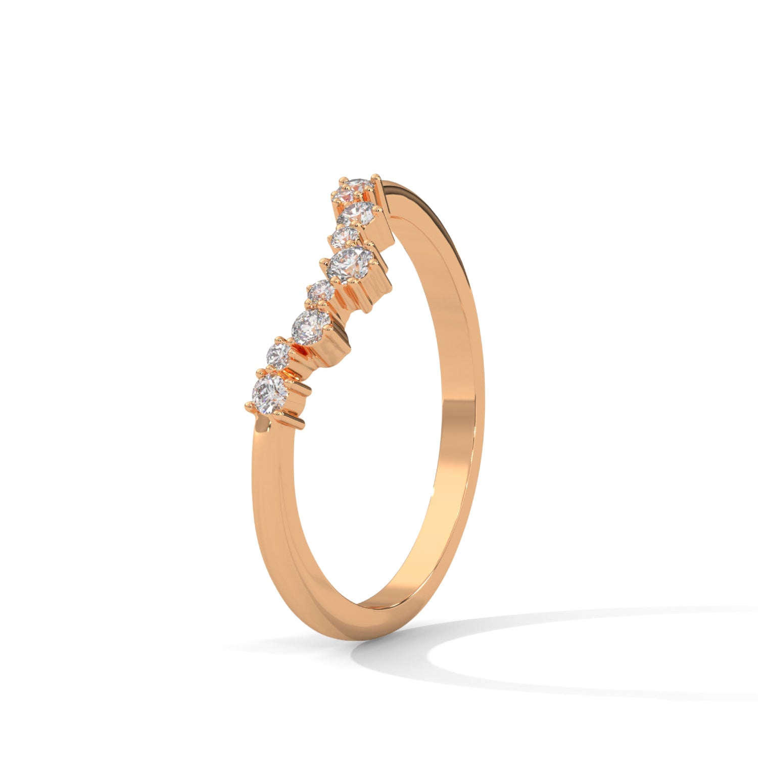 Round Brilliant Cut Lab-Grown Diamond Curved Wedding Ring in Rose Gold