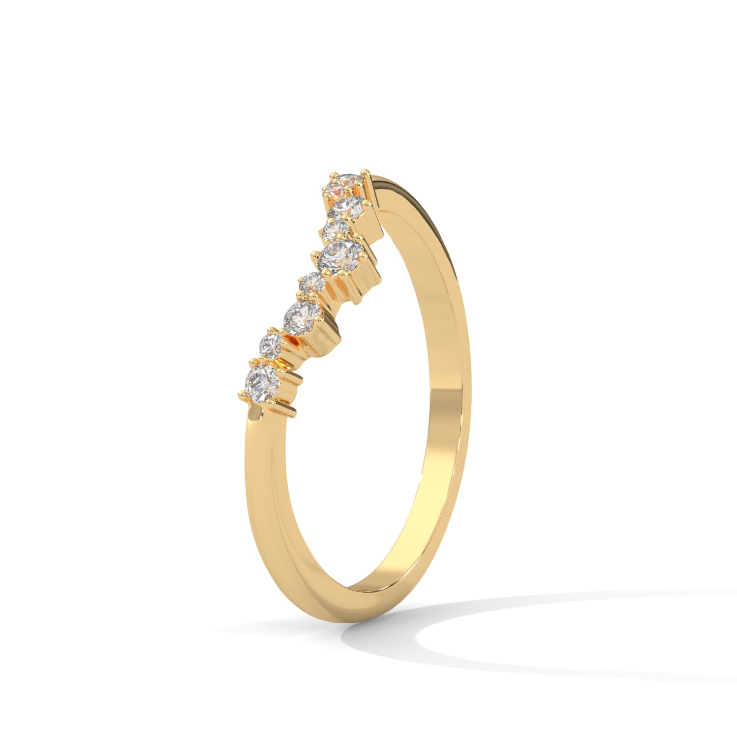 Round Brilliant Cut Lab-Grown Diamond Curved Wedding Ring in Yellow Gold