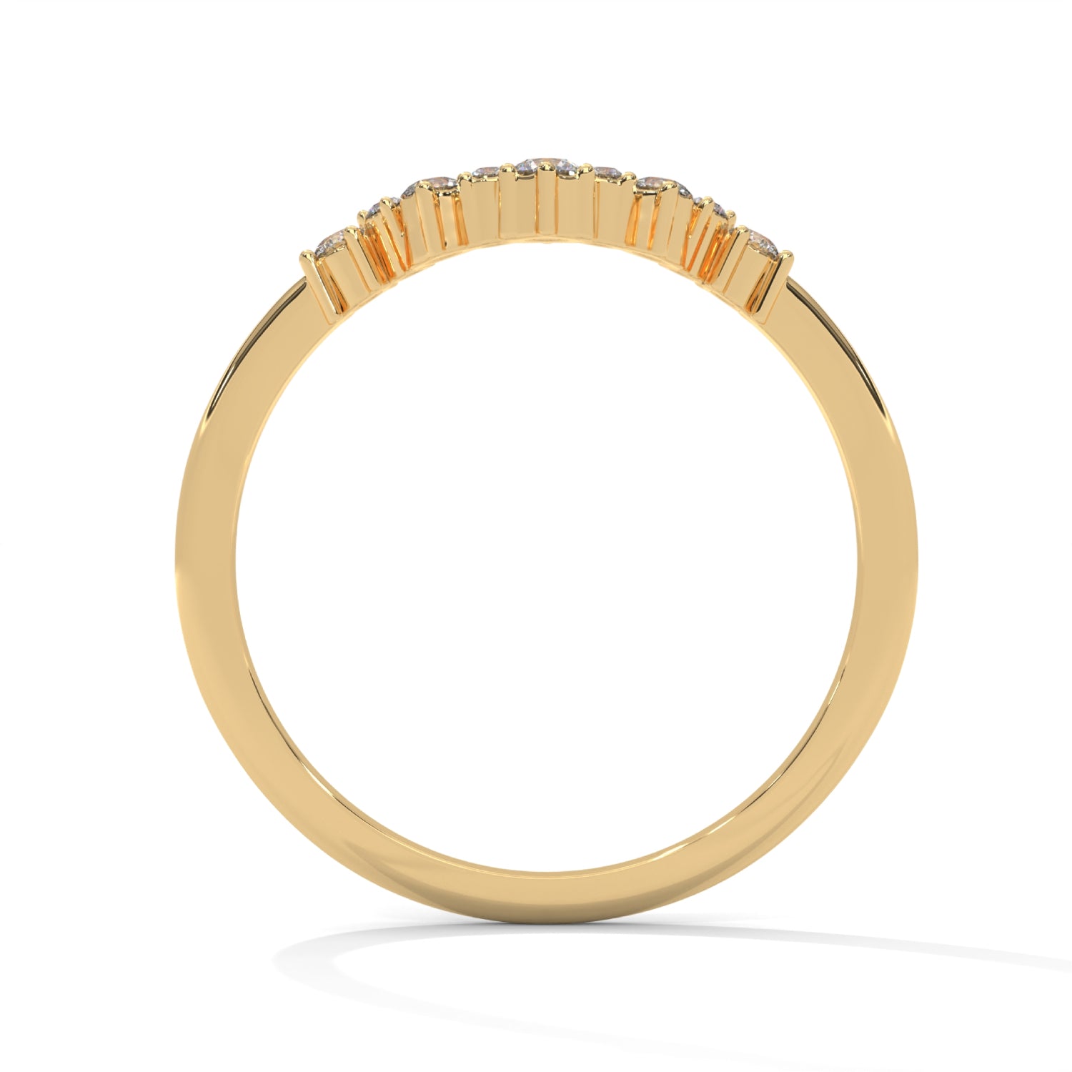 Round Brilliant Cut Lab-Grown Diamond Curved Wedding Ring in Yellow Gold
