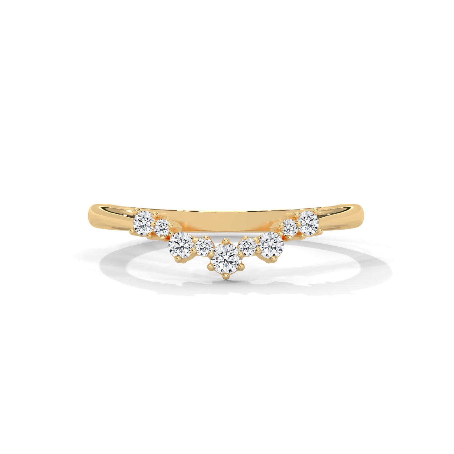 Round Brilliant Cut Lab-Grown Diamond Curved Wedding Ring in Yellow Gold