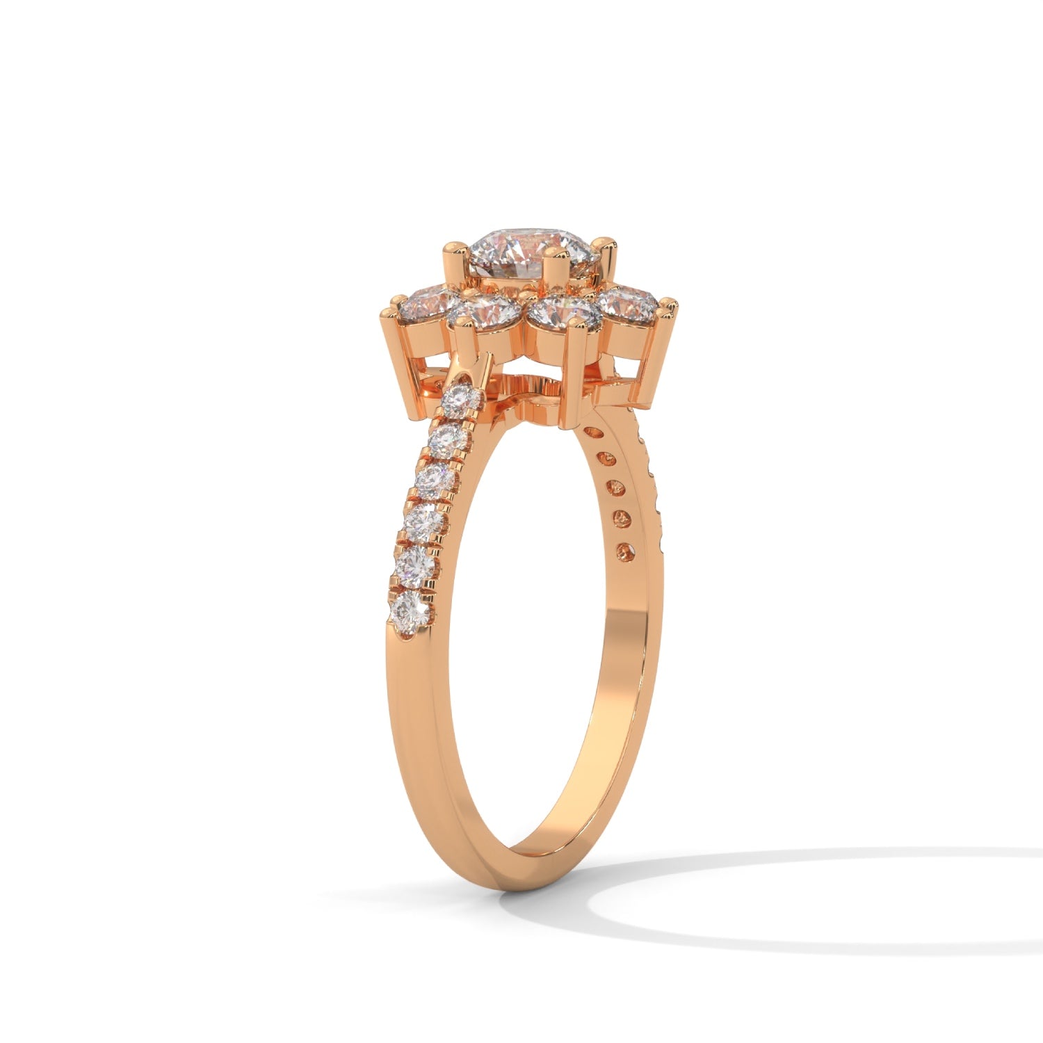 Round Brilliant Cut Lab-Grown Diamond Floral Halo Engagement Ring in Rose Gold