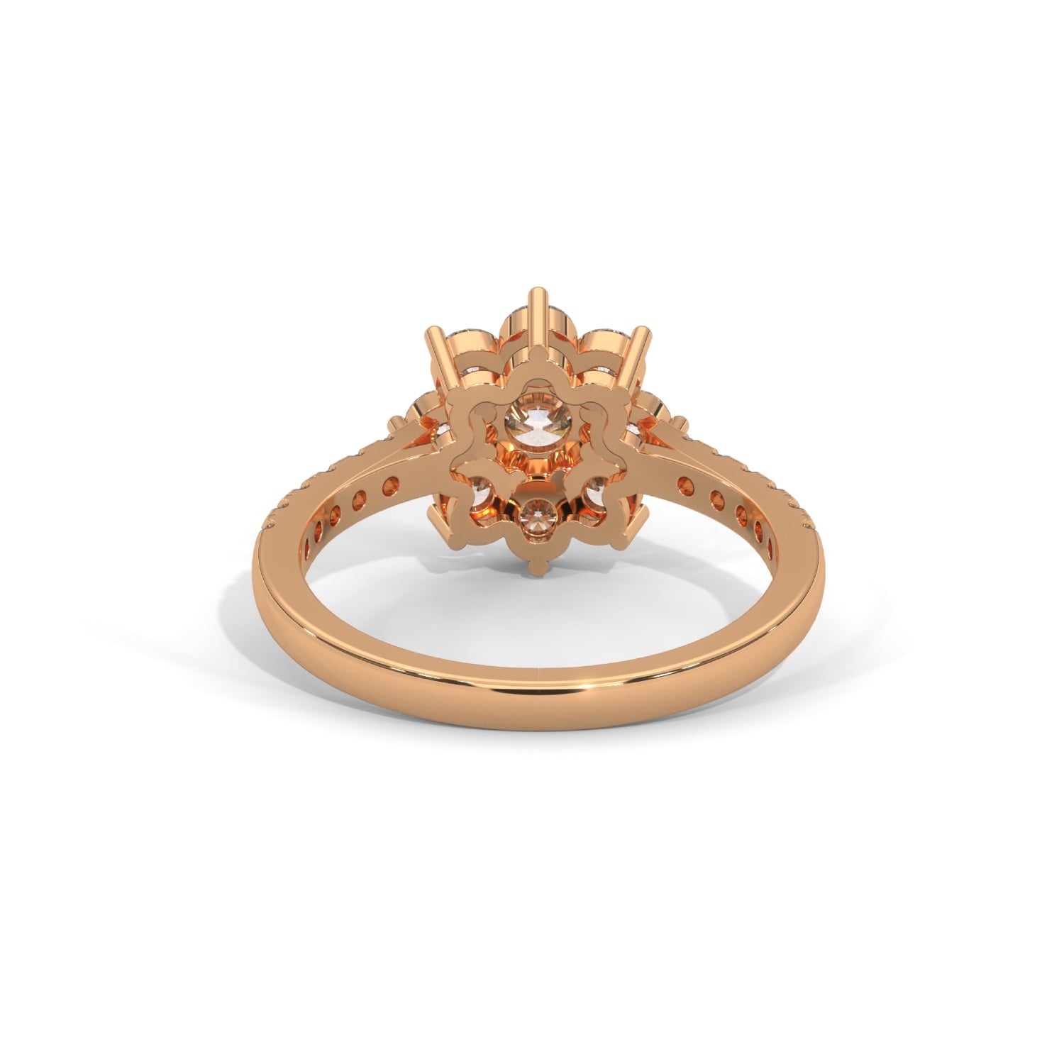 Round Brilliant Cut Lab-Grown Diamond Floral Halo Engagement Ring in Rose Gold